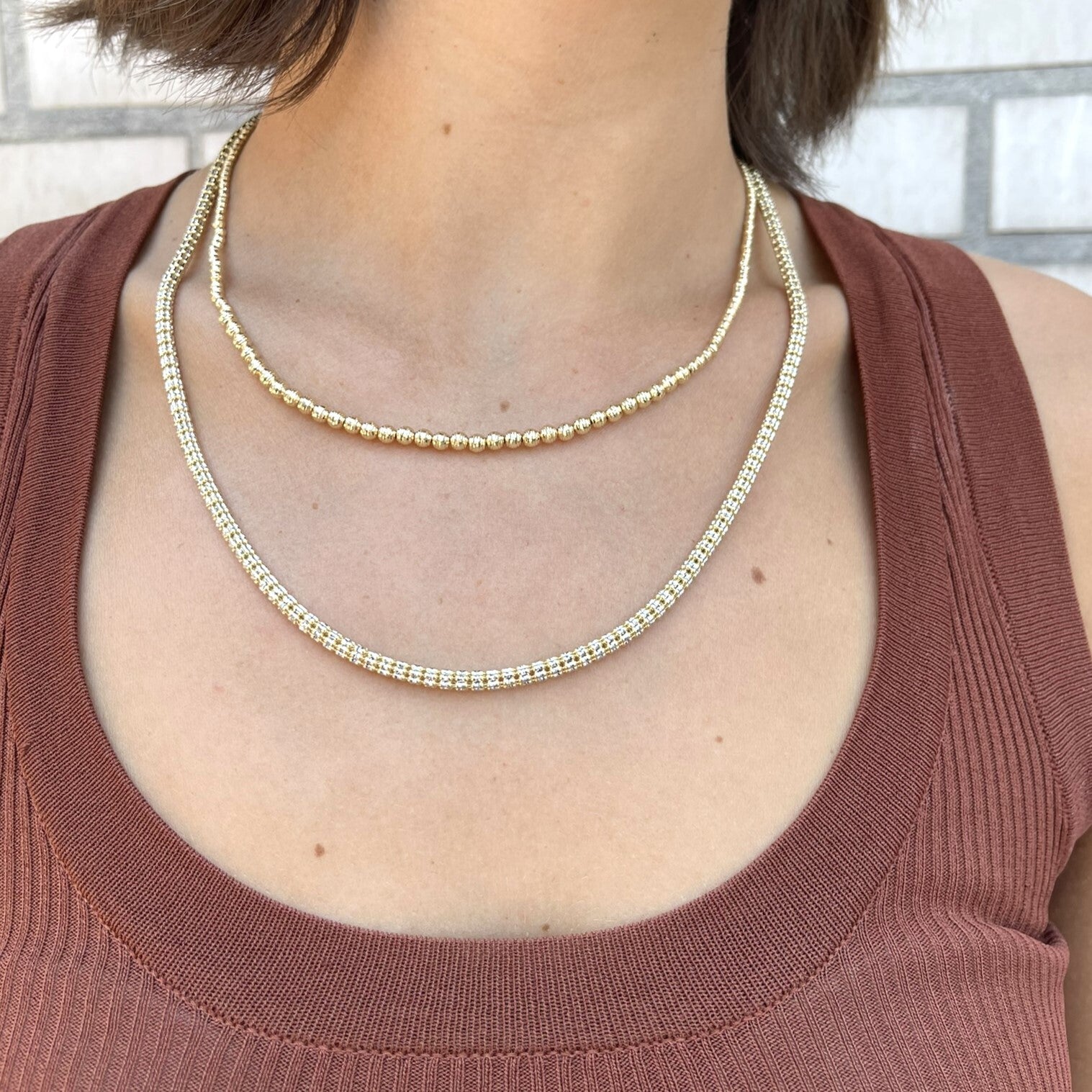 14K Gold Graduated Textured Bead Necklace