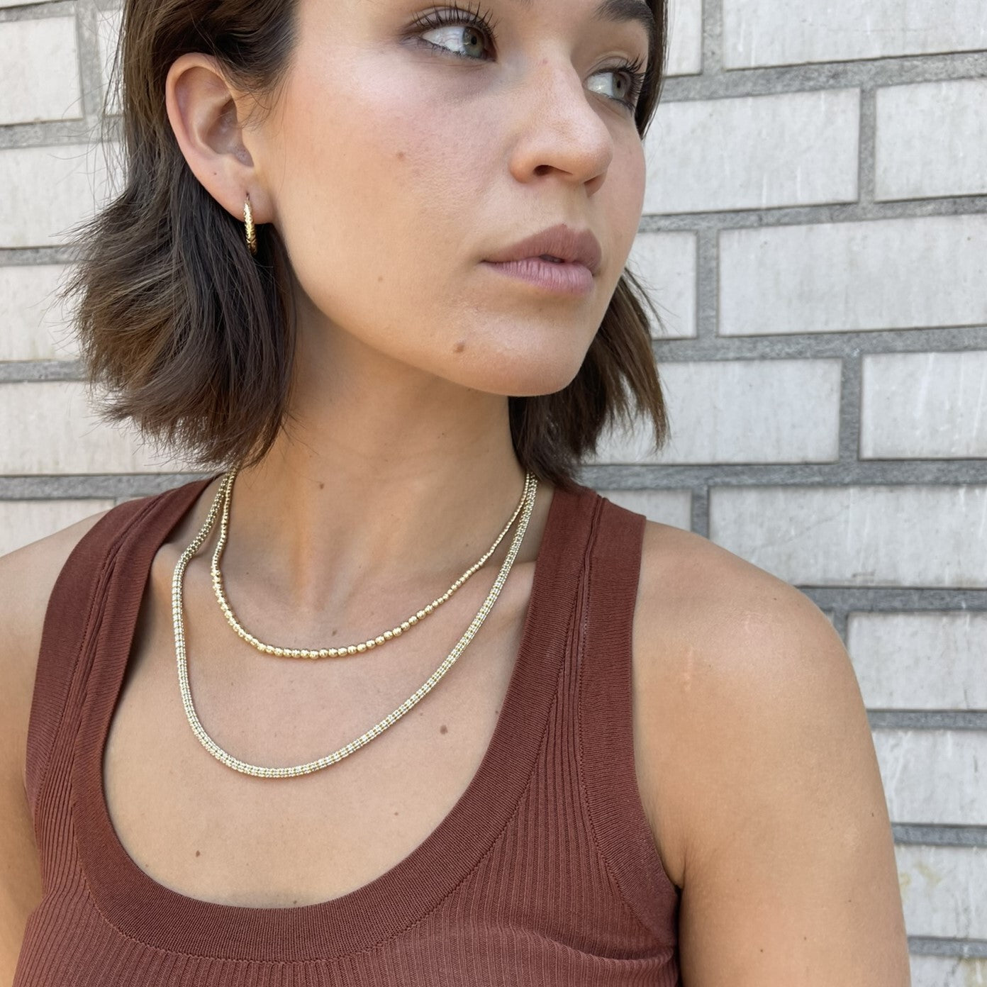 14K Gold Graduated Textured Bead Necklace