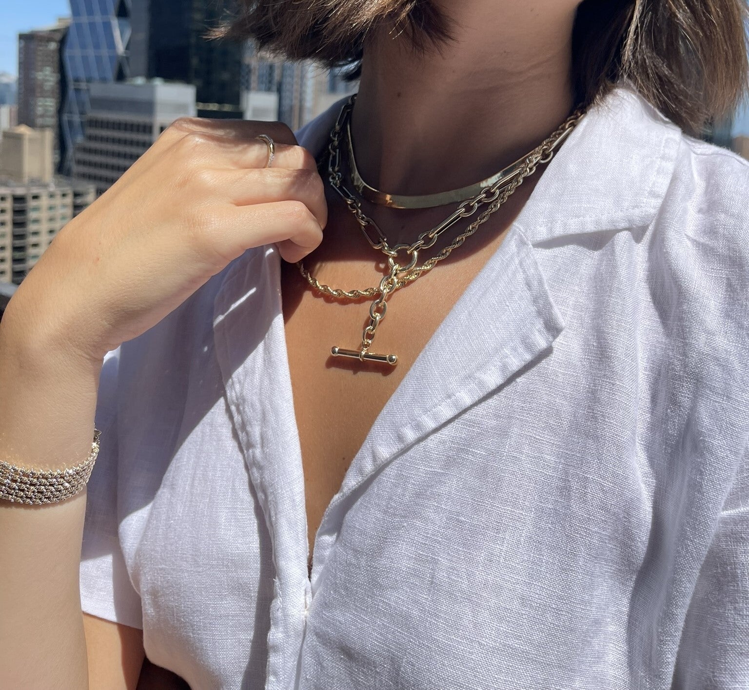 14K Solid Gold Drop Necklace Chunky T Bar Link Chain – Bold, Modern, Polished