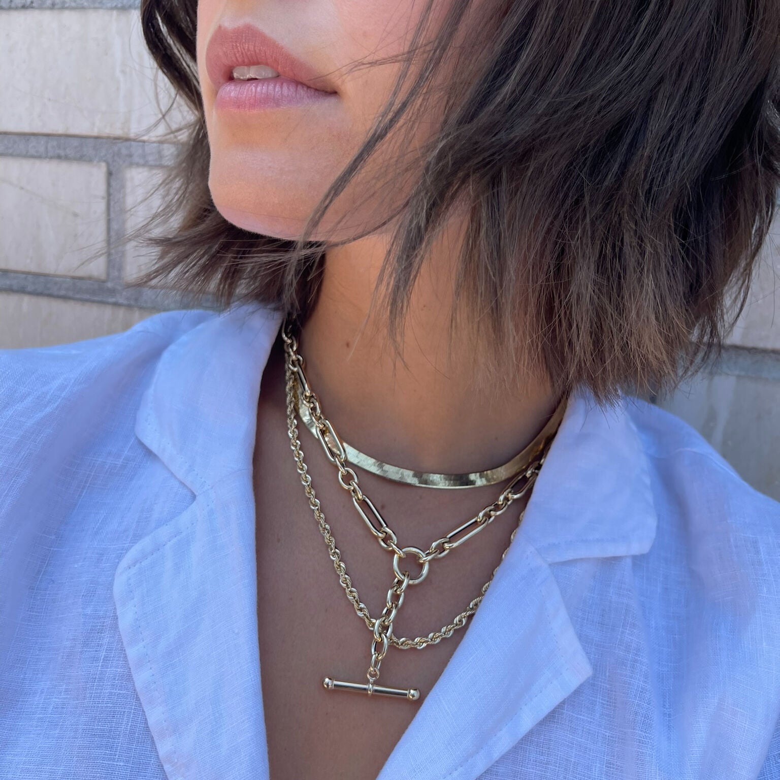 14K Gold Chunky Toggle Drop Link Necklace