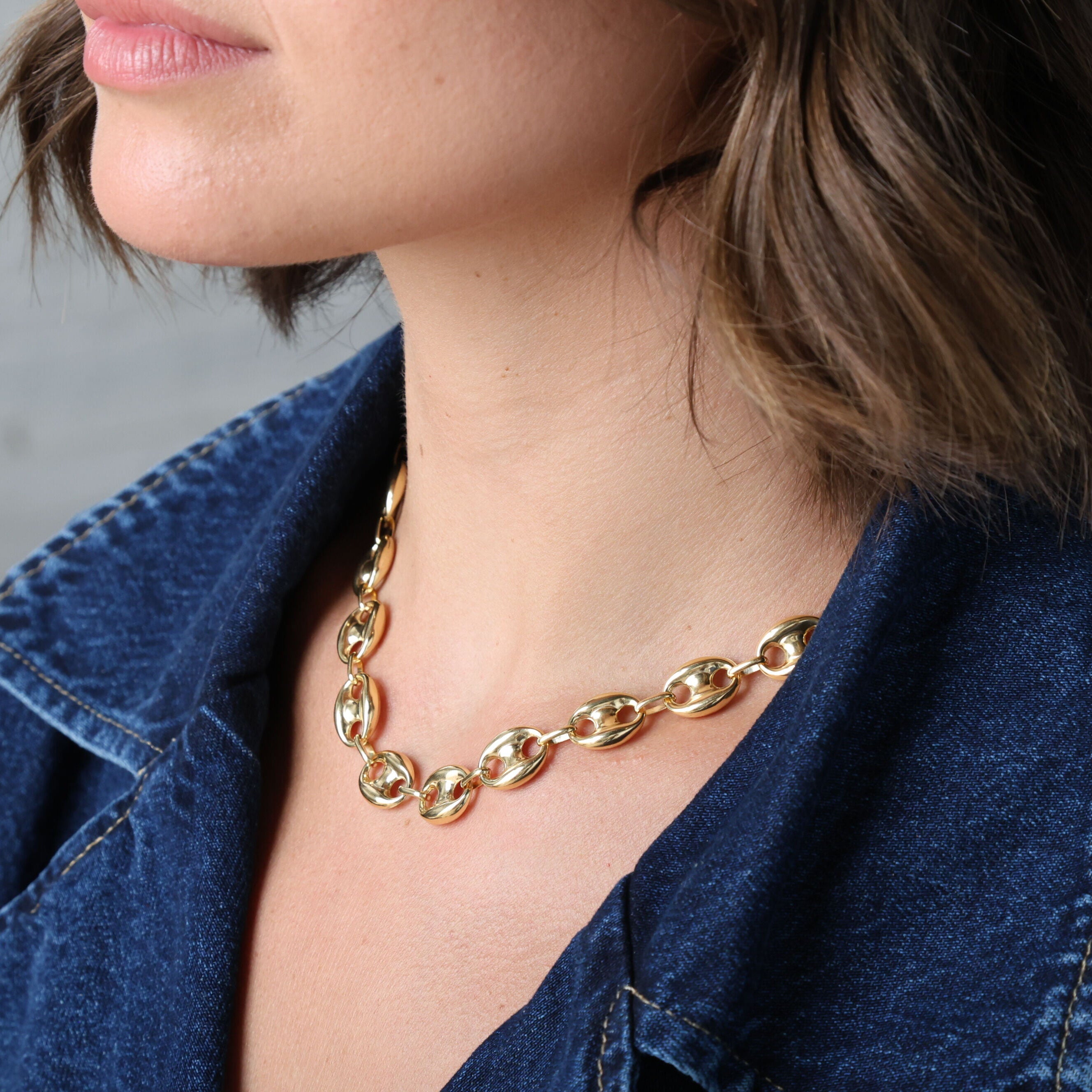 14K Gold Chunky Puffed Mariner Necklace
