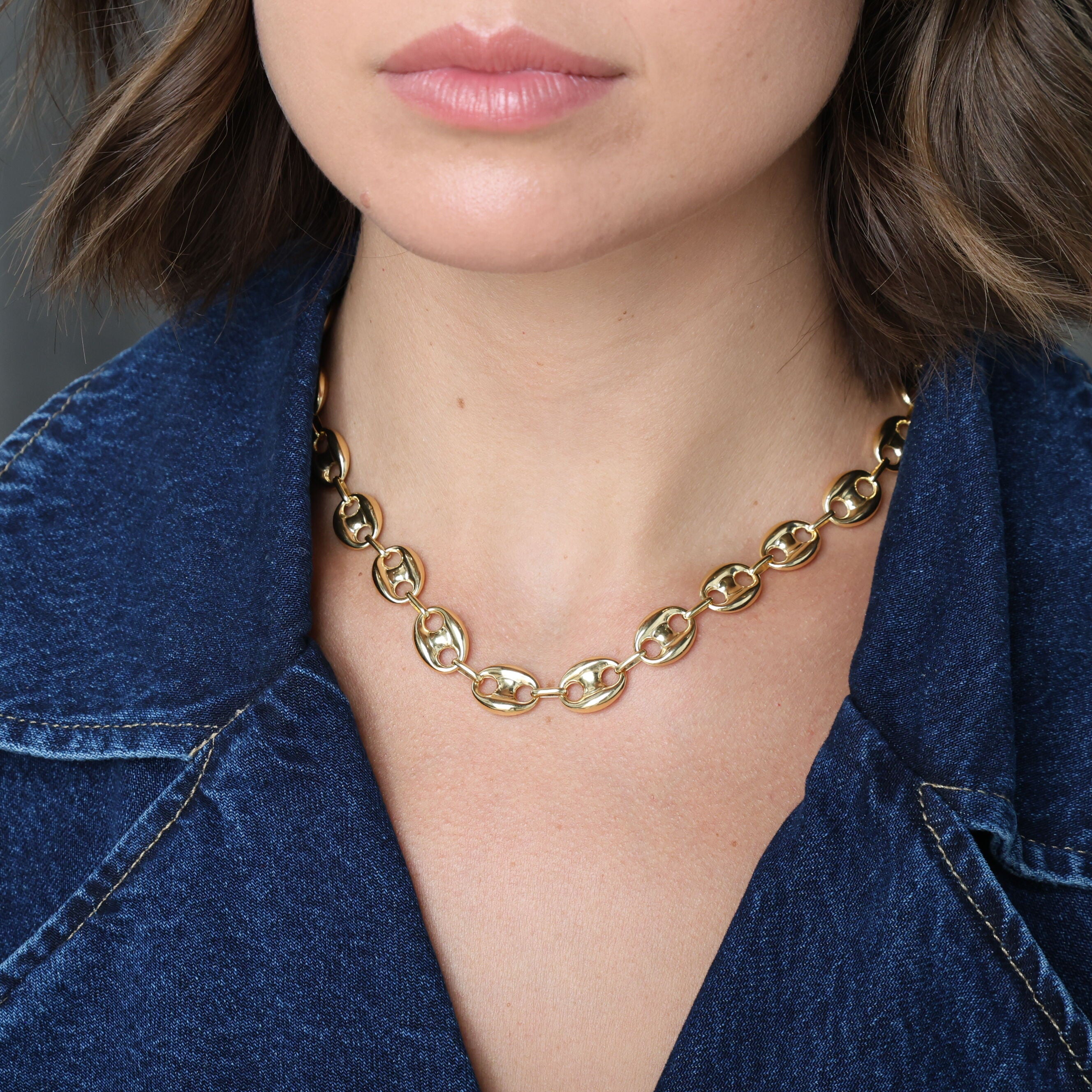 14K Gold Chunky Puffed Mariner Necklace
