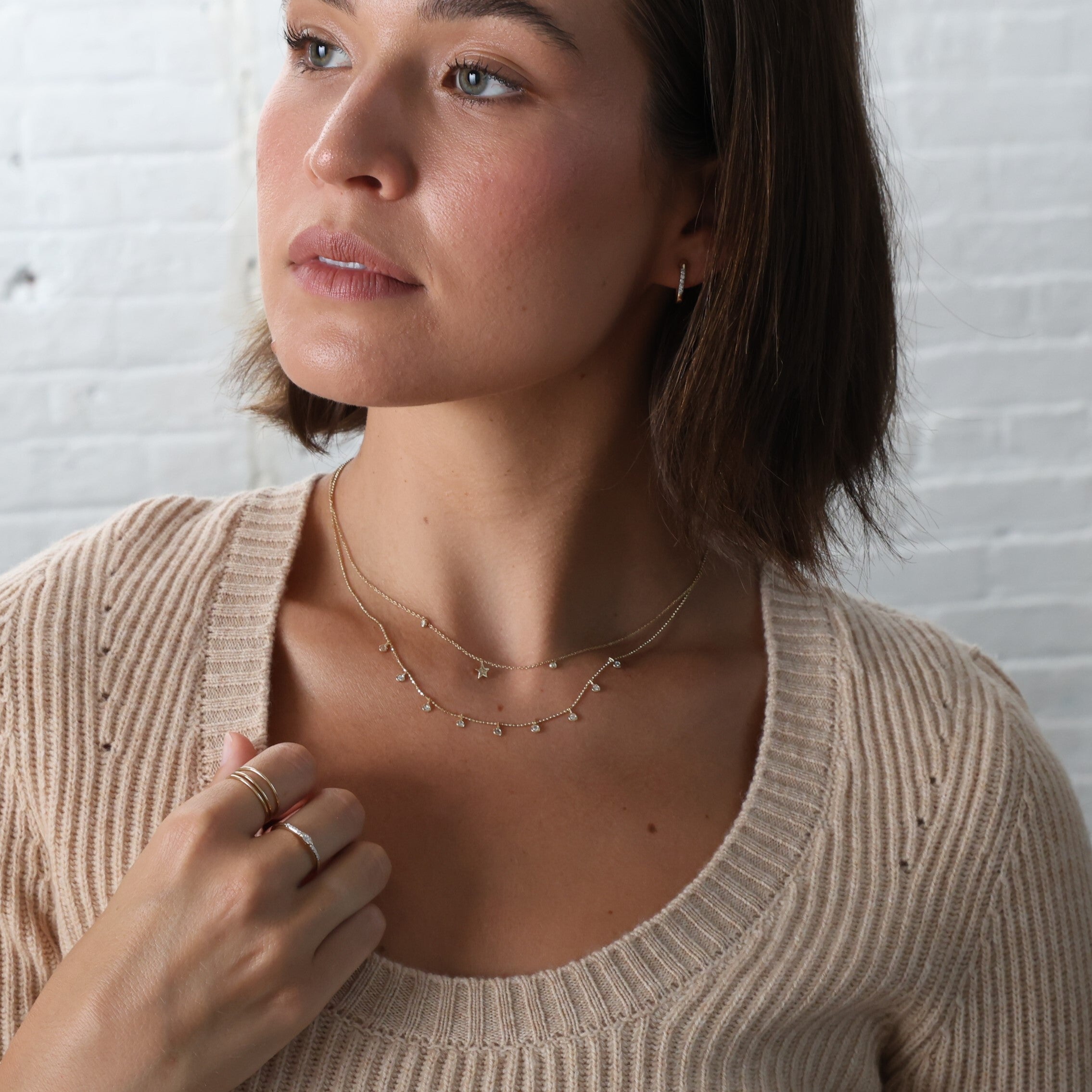 Dangling Diamond Necklace In 14K Gold