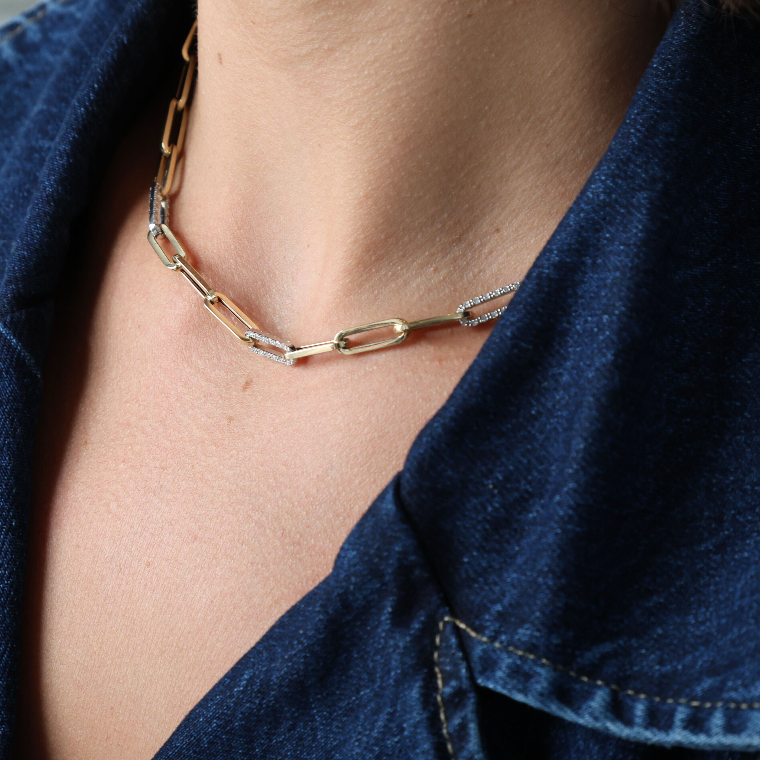 1 Ct Diamond Paperclip Necklace In 14K Gold