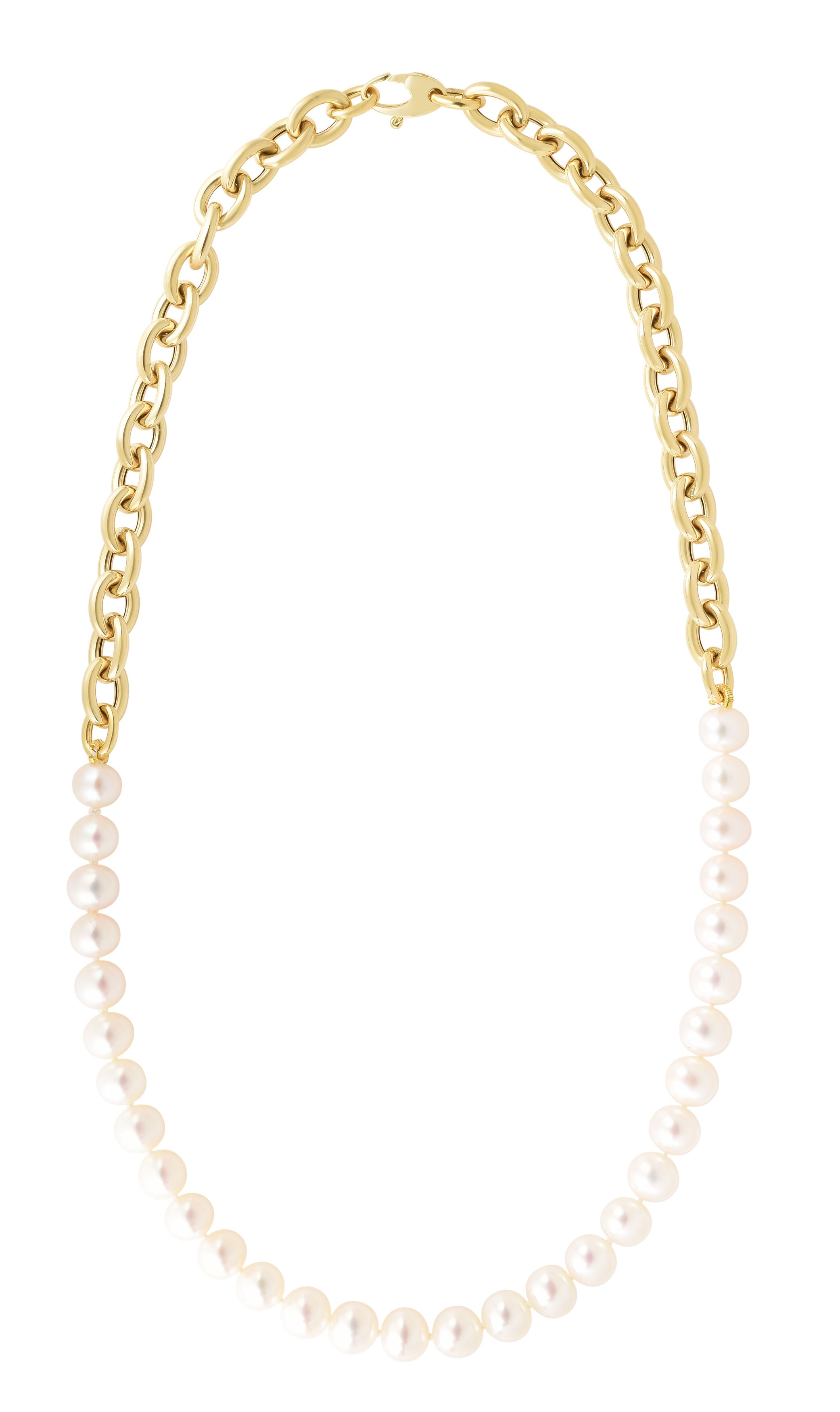 14K Yellow Gold Pearl And Link Necklace