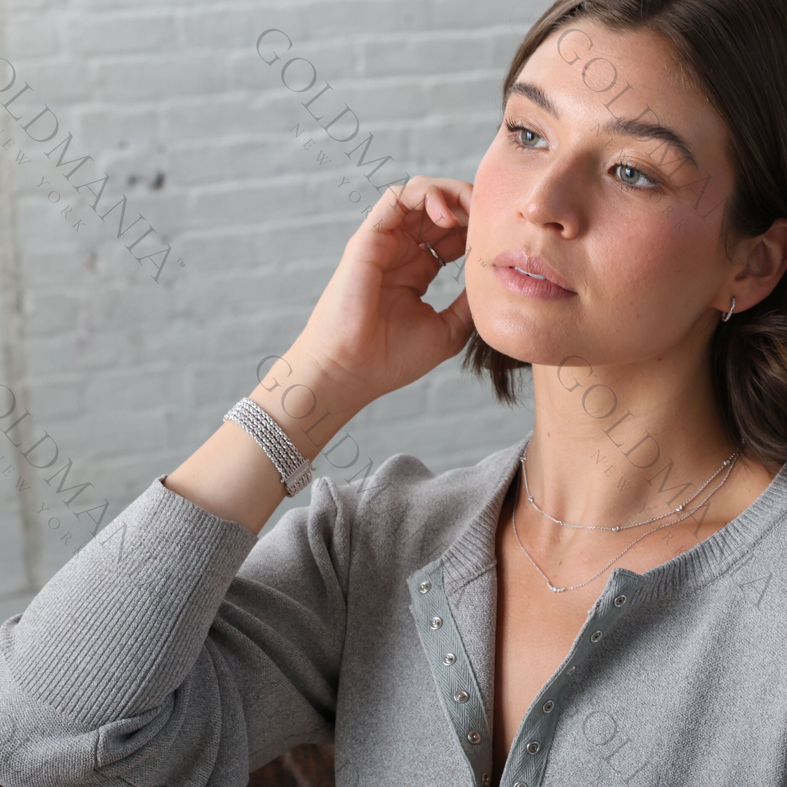 14K White Gold Multi Row Red Carpet Bracelet