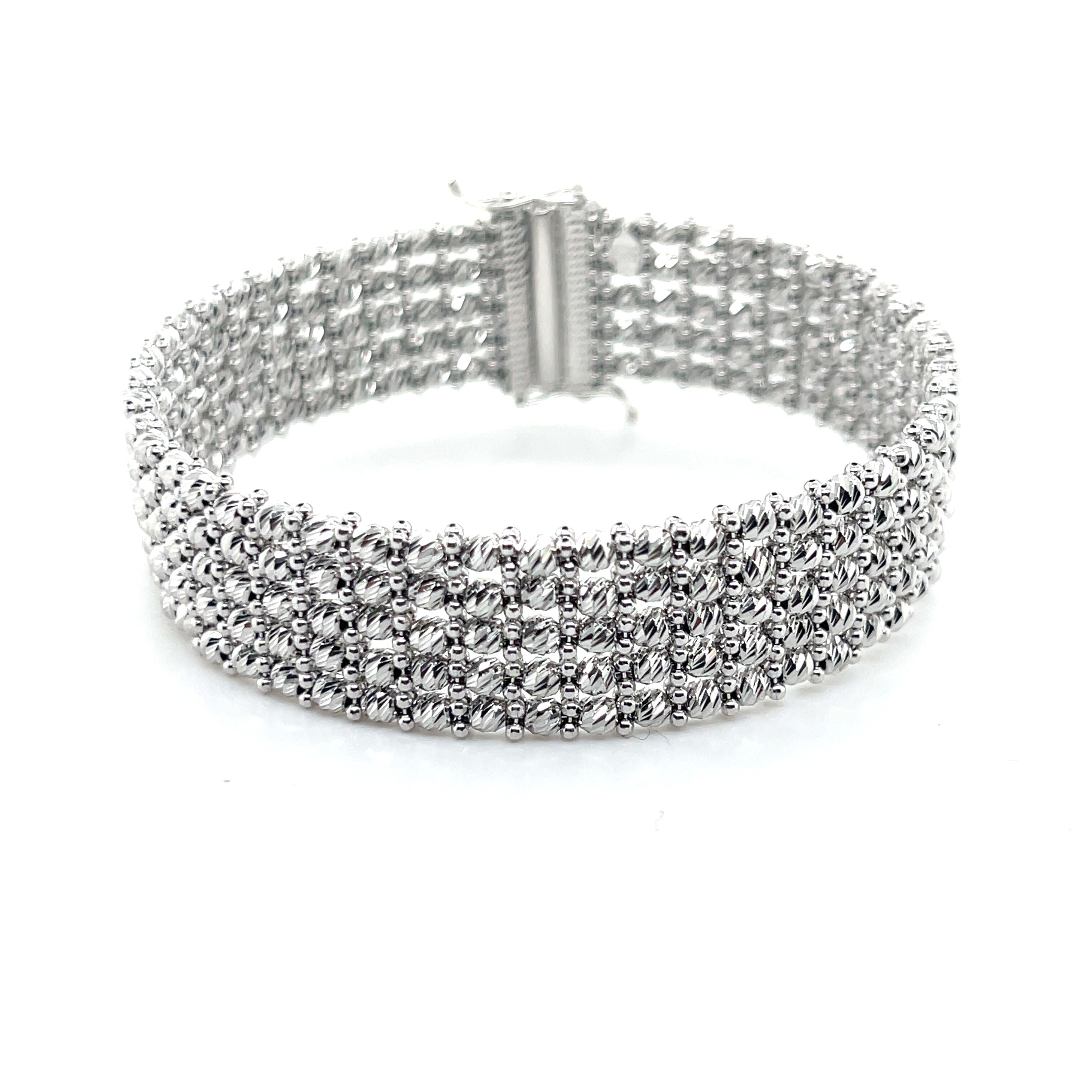 14K White Gold Multi Row Red Carpet Bracelet