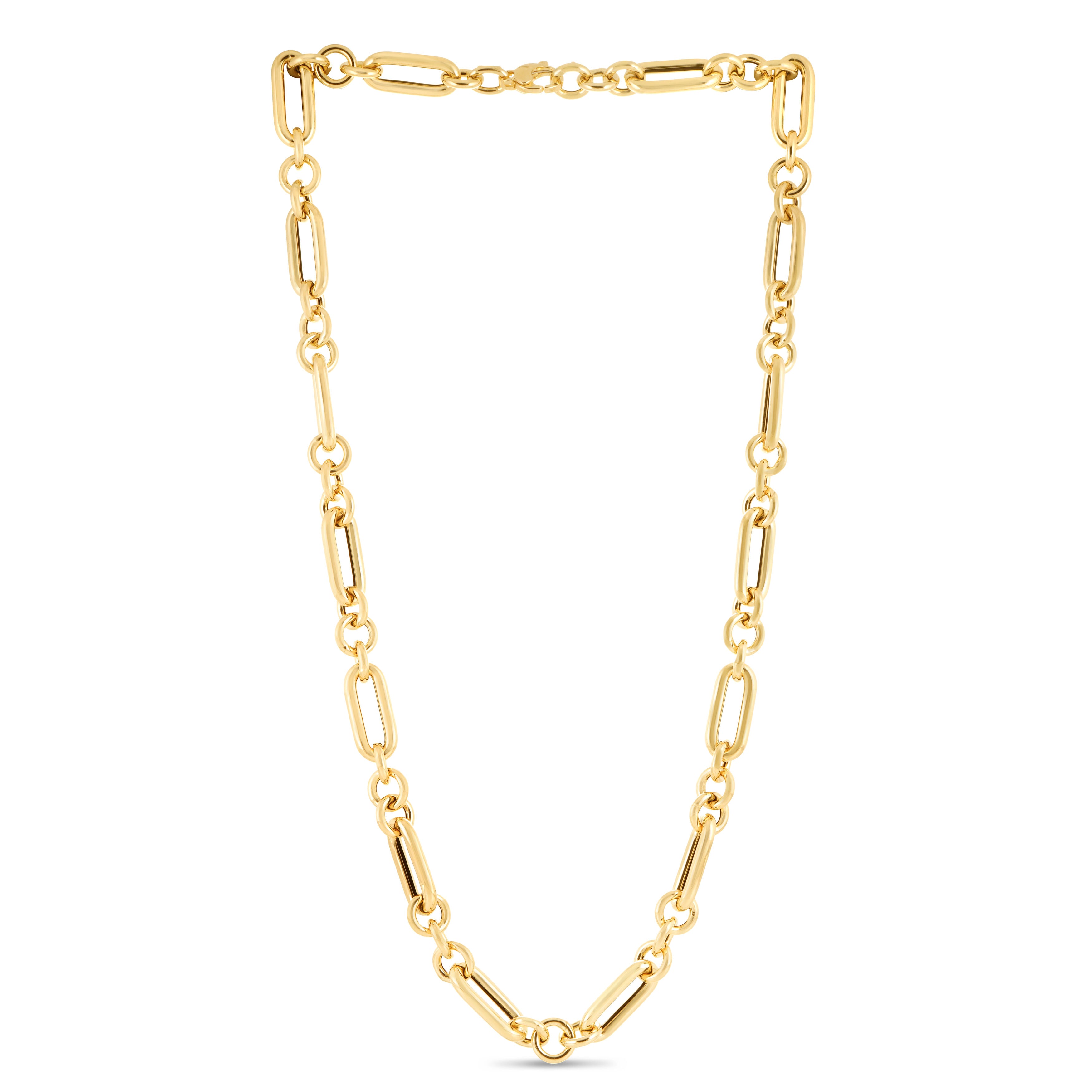 14K Gold Chunky Paperclip And Round Link Necklace
