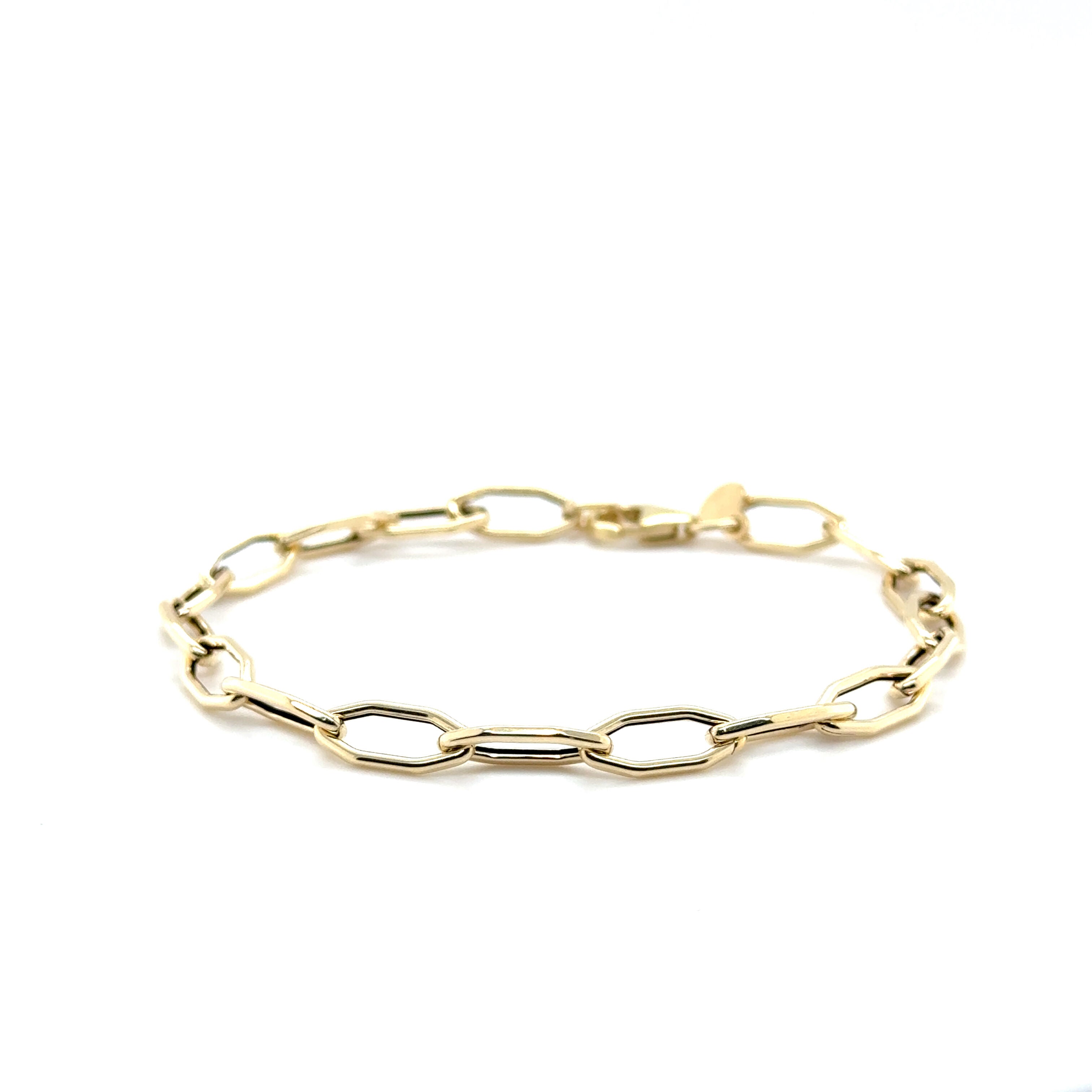 14K Solid Gold Elongated Hexagon Link Bracelet – Sleek, Lightweight, Polished Design