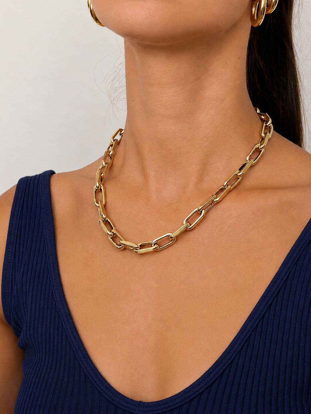 14K Gold 9mm Faceted Cable Necklace: 18" Chunky Links