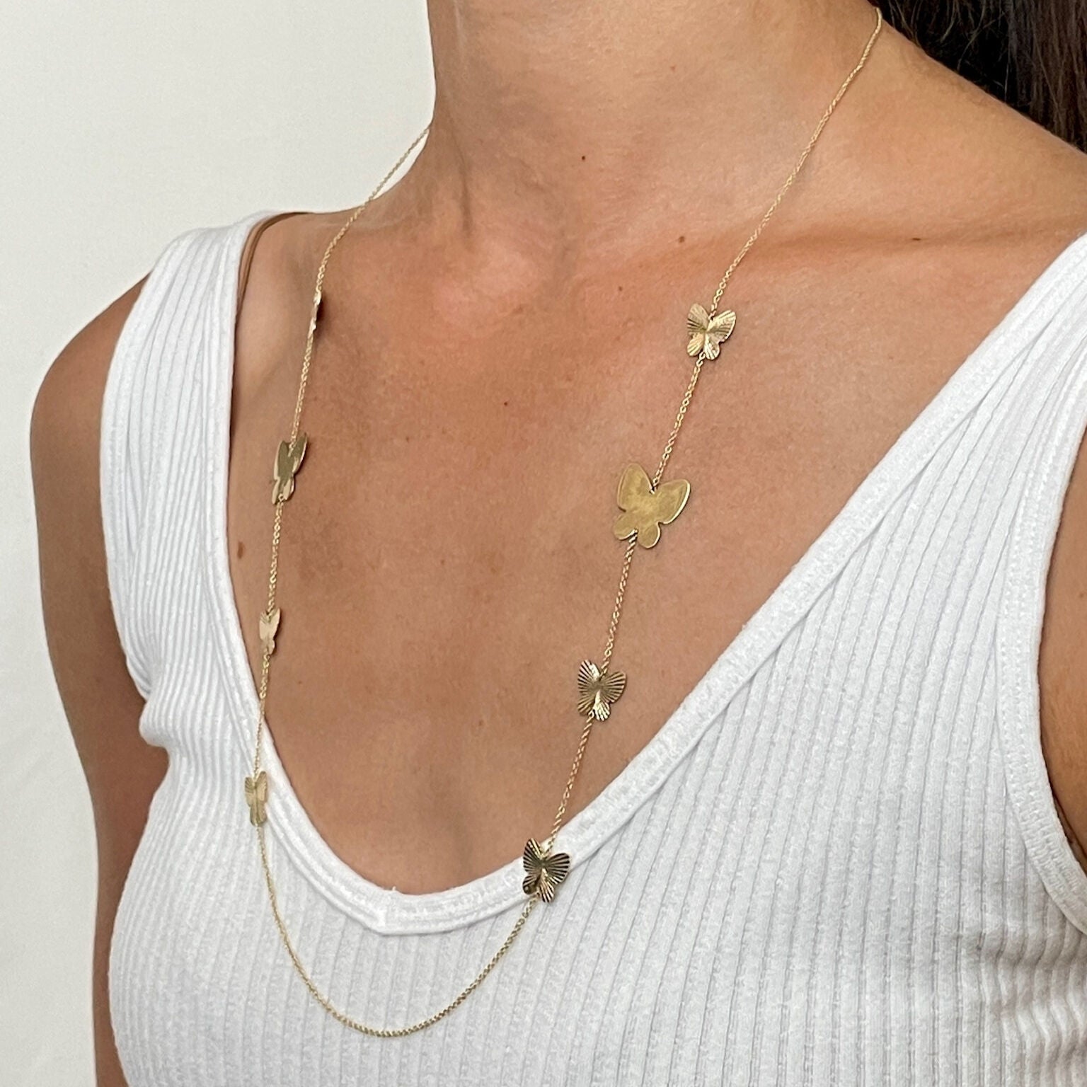 14K Gold 26" Long Butterfly Necklace
