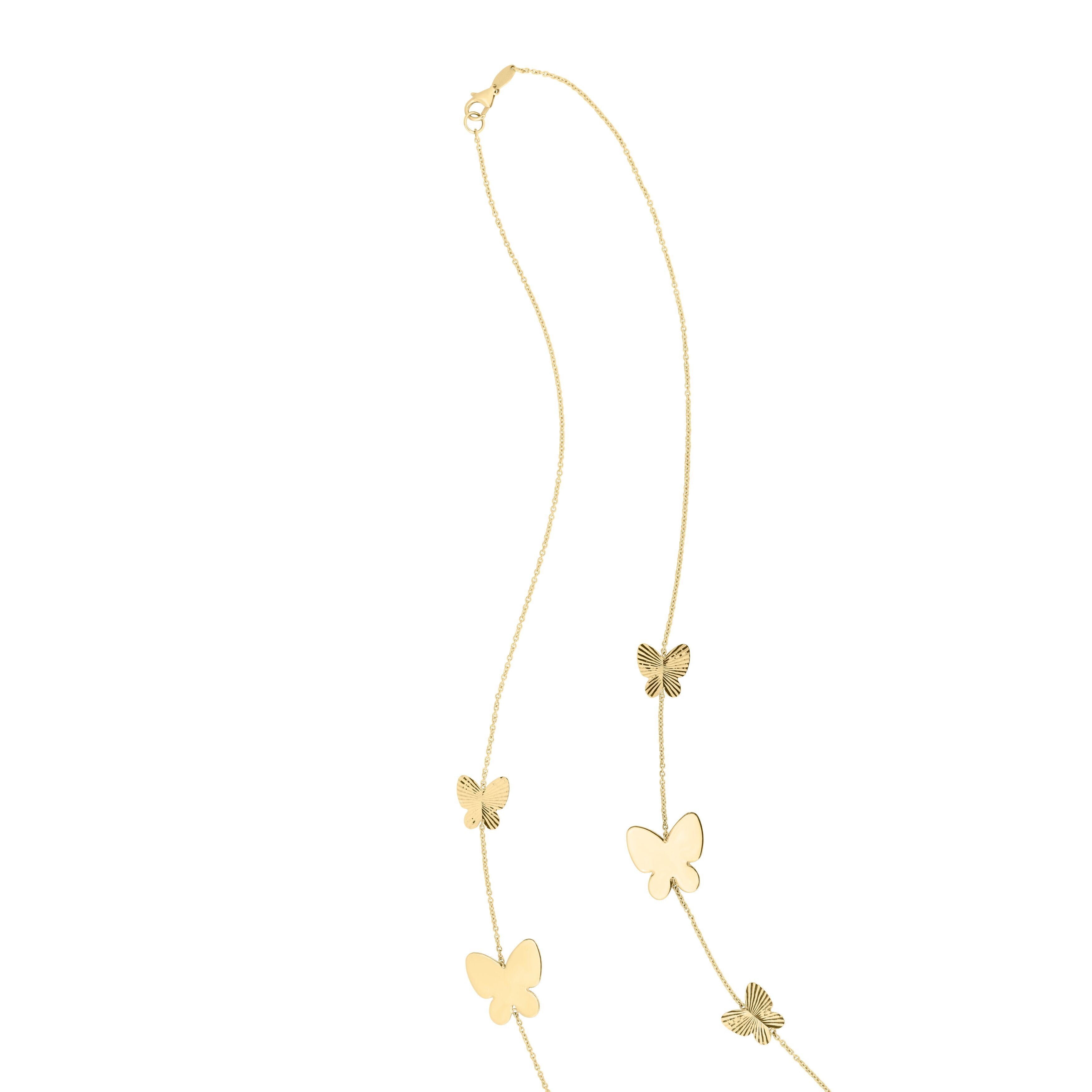 14K Gold 26" Long Butterfly Necklace
