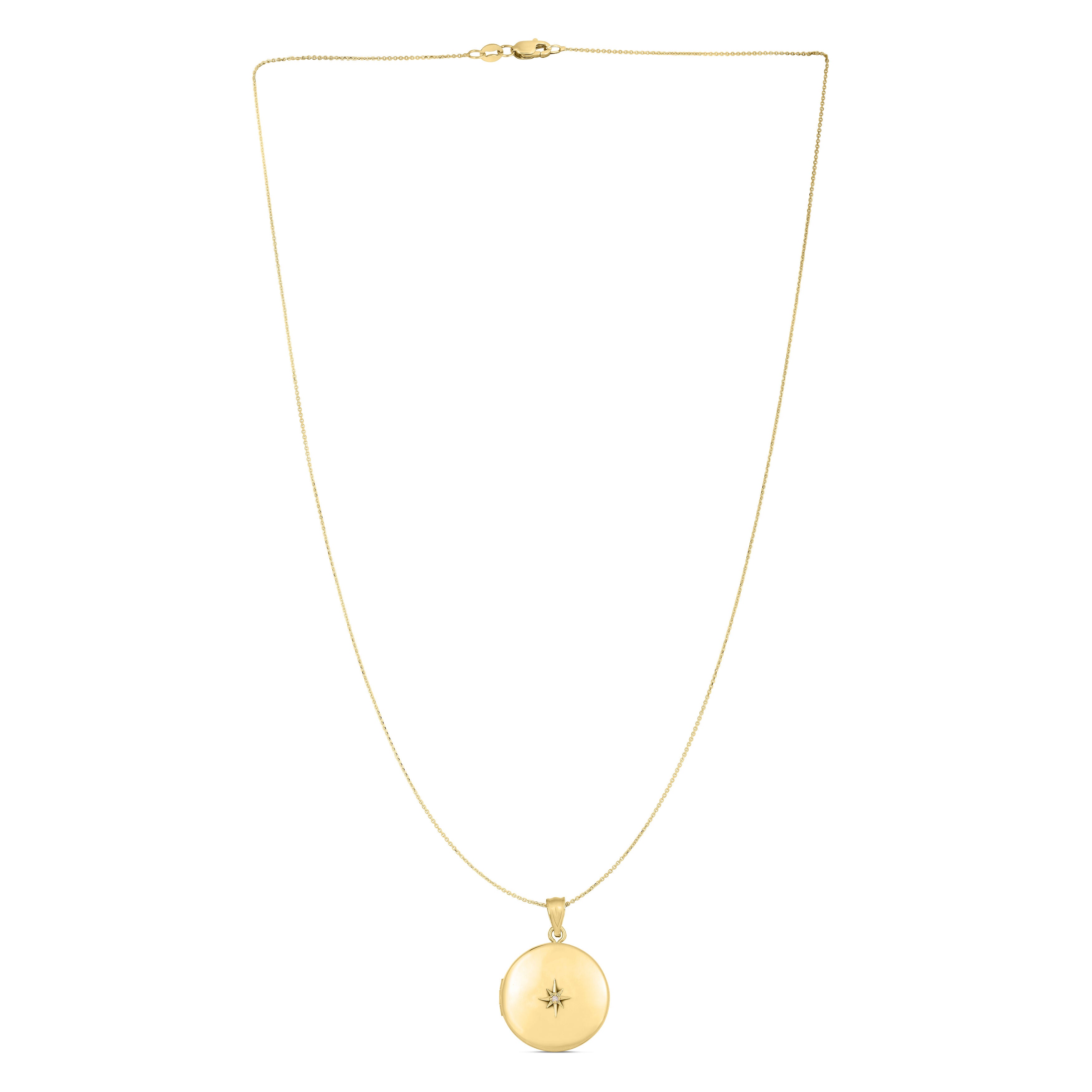14K Gold And Diamond Round Locket Necklace