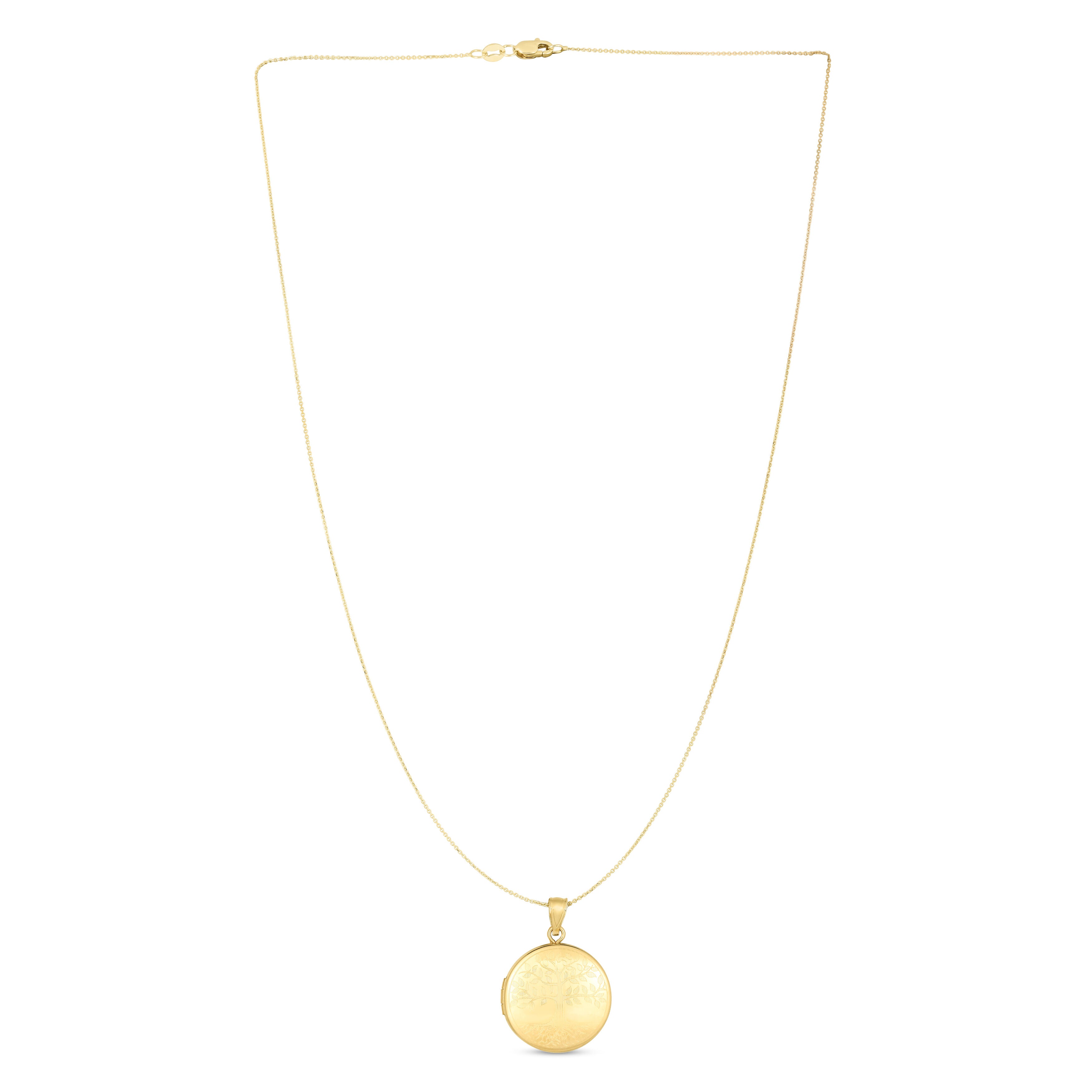 14K Gold Tree Of Life Round Locket Necklace
