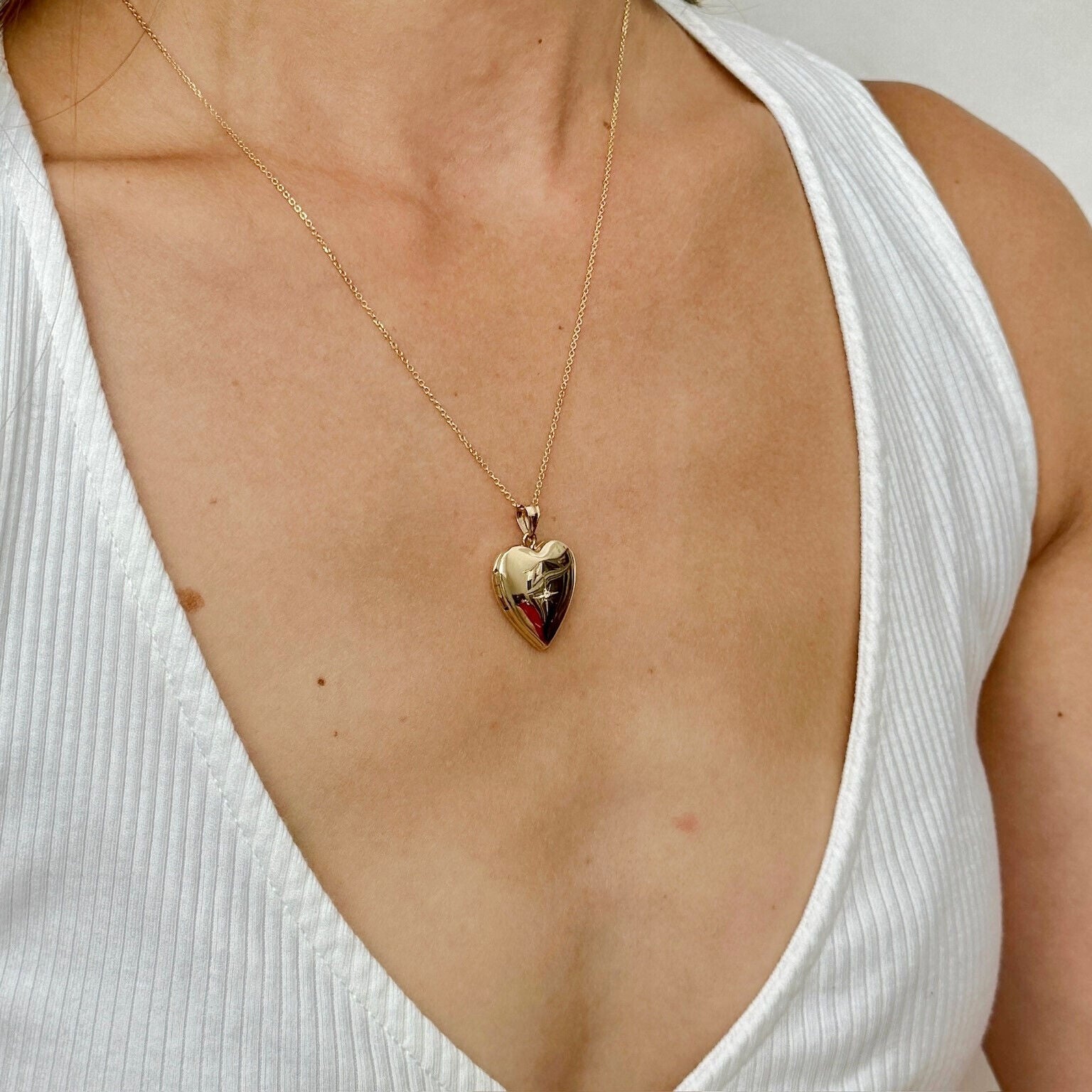 14K Gold And Diamond Heart Locket Necklace