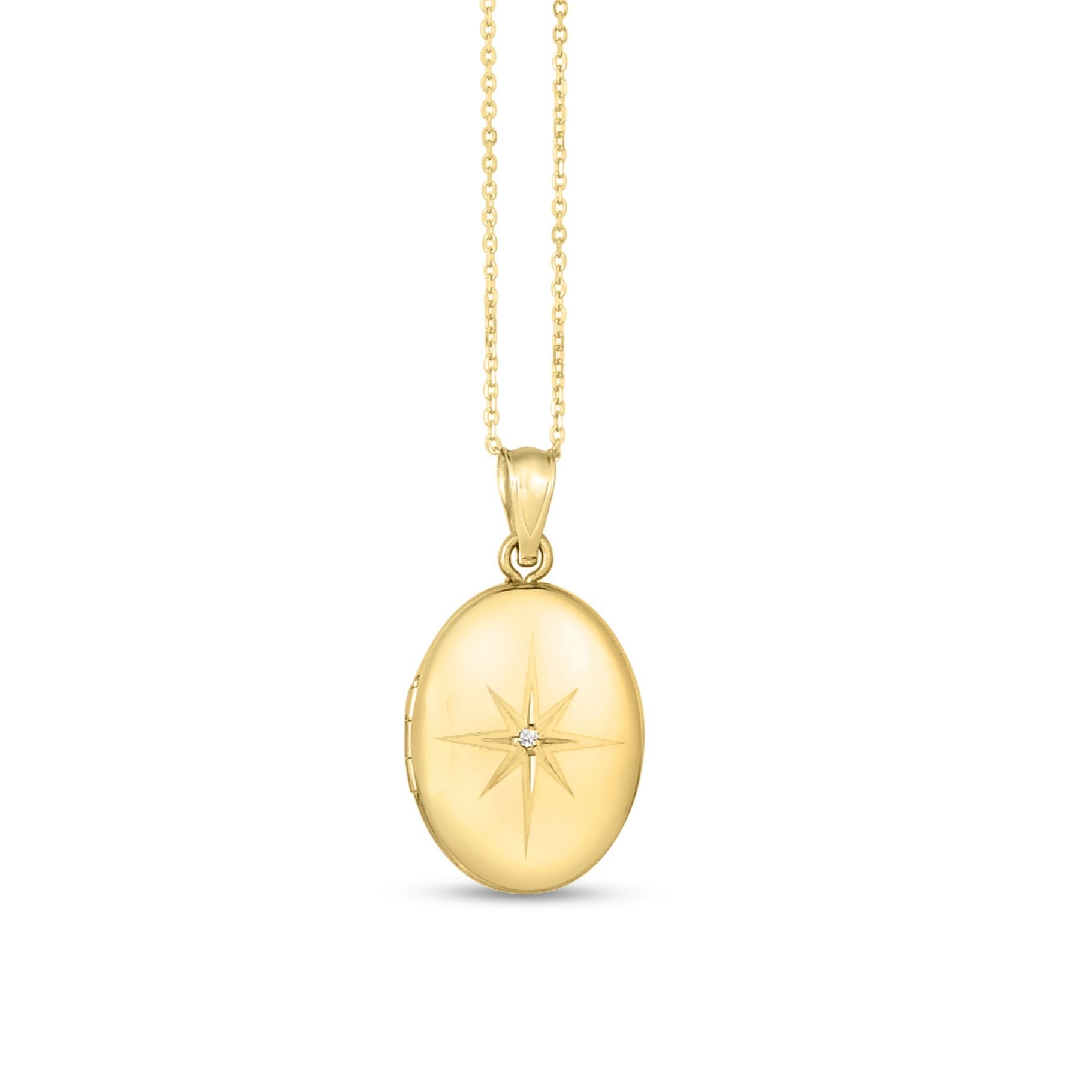 14K Gold And Diamond Oval Locket Necklace