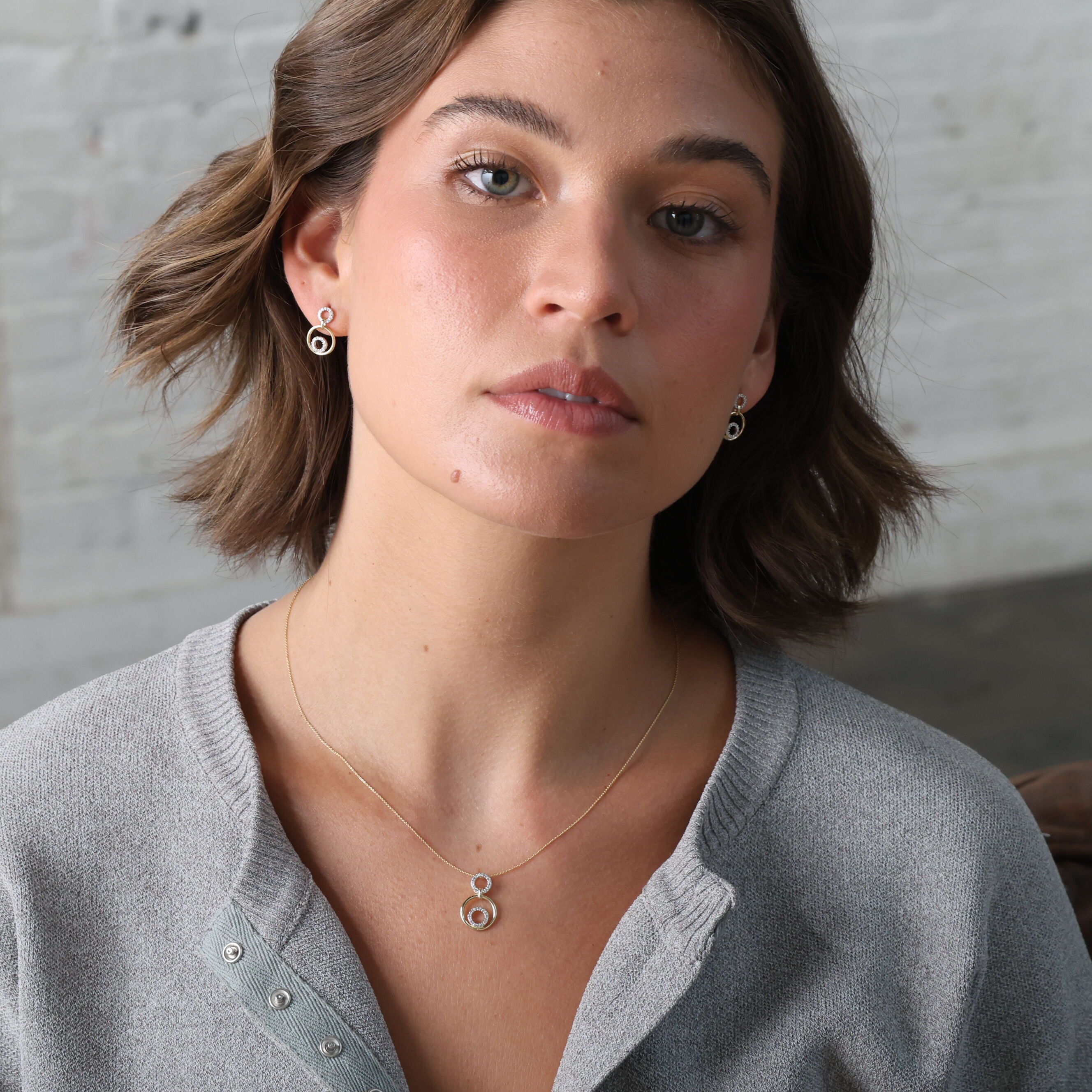 Diamond Trio Circle Earrings In 14K Gold