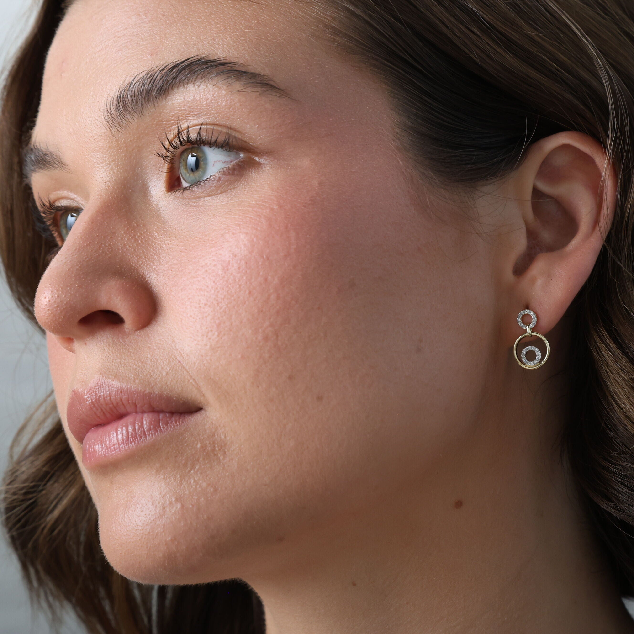 Diamond Trio Circle Earrings In 14K Gold