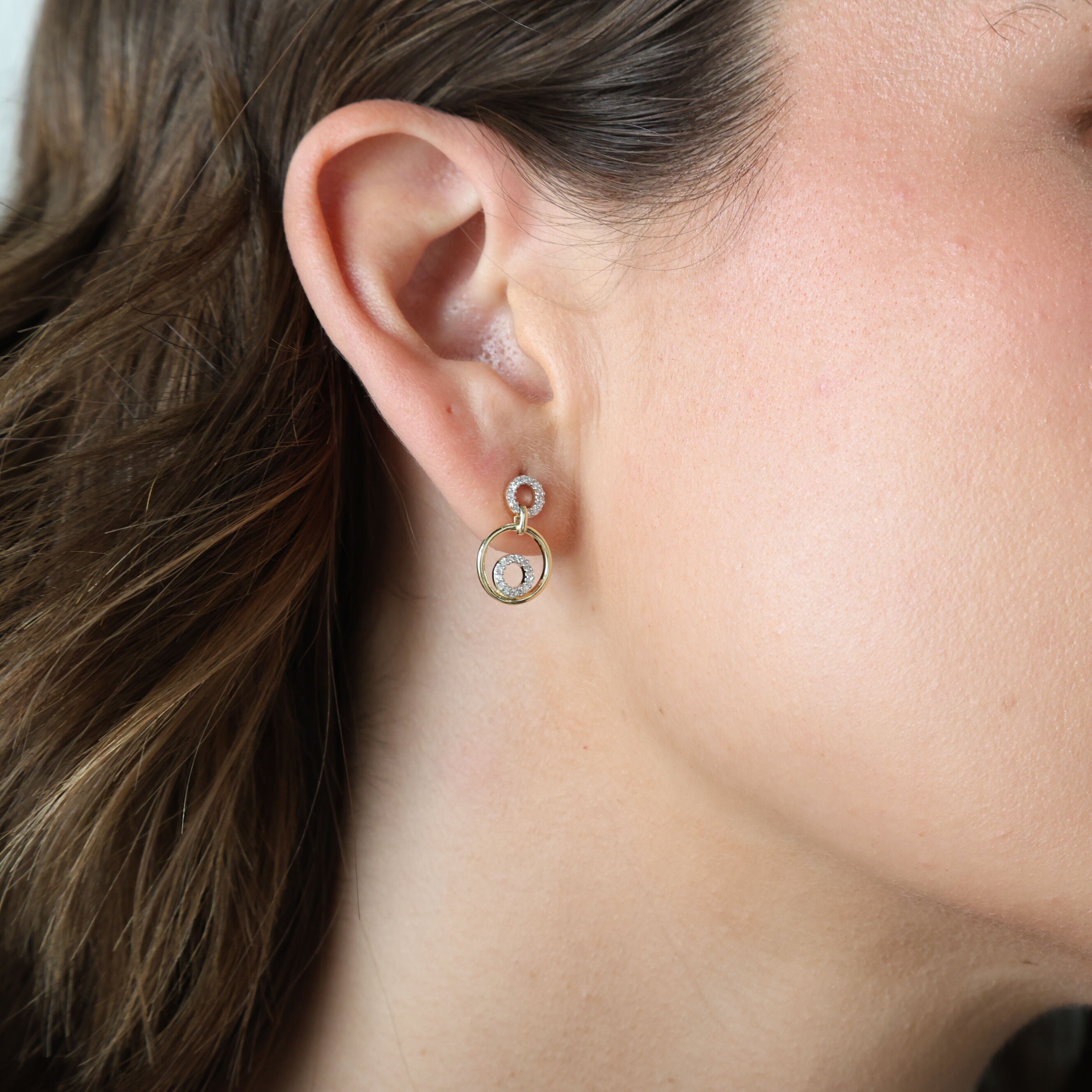 Diamond Trio Circle Earrings In 14K Gold