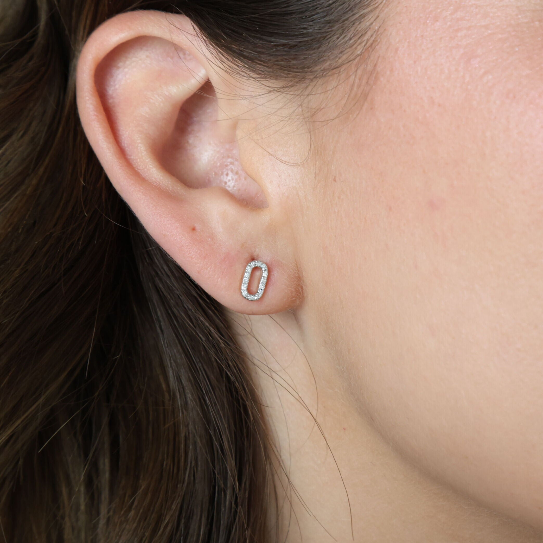 Diamond Small Oval Stud Earrings In 14K Gold