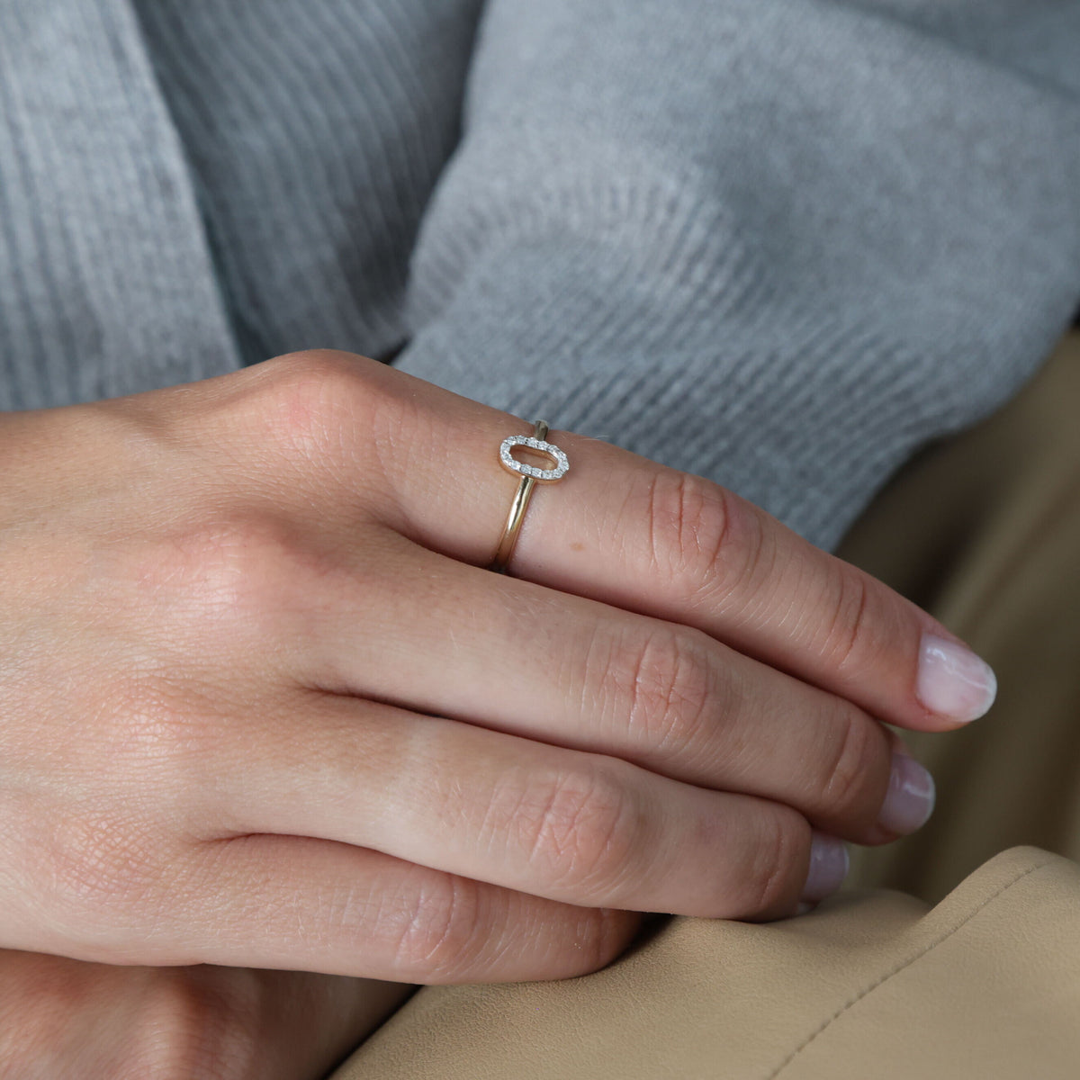14K Gold Open Oval Diamond Ring