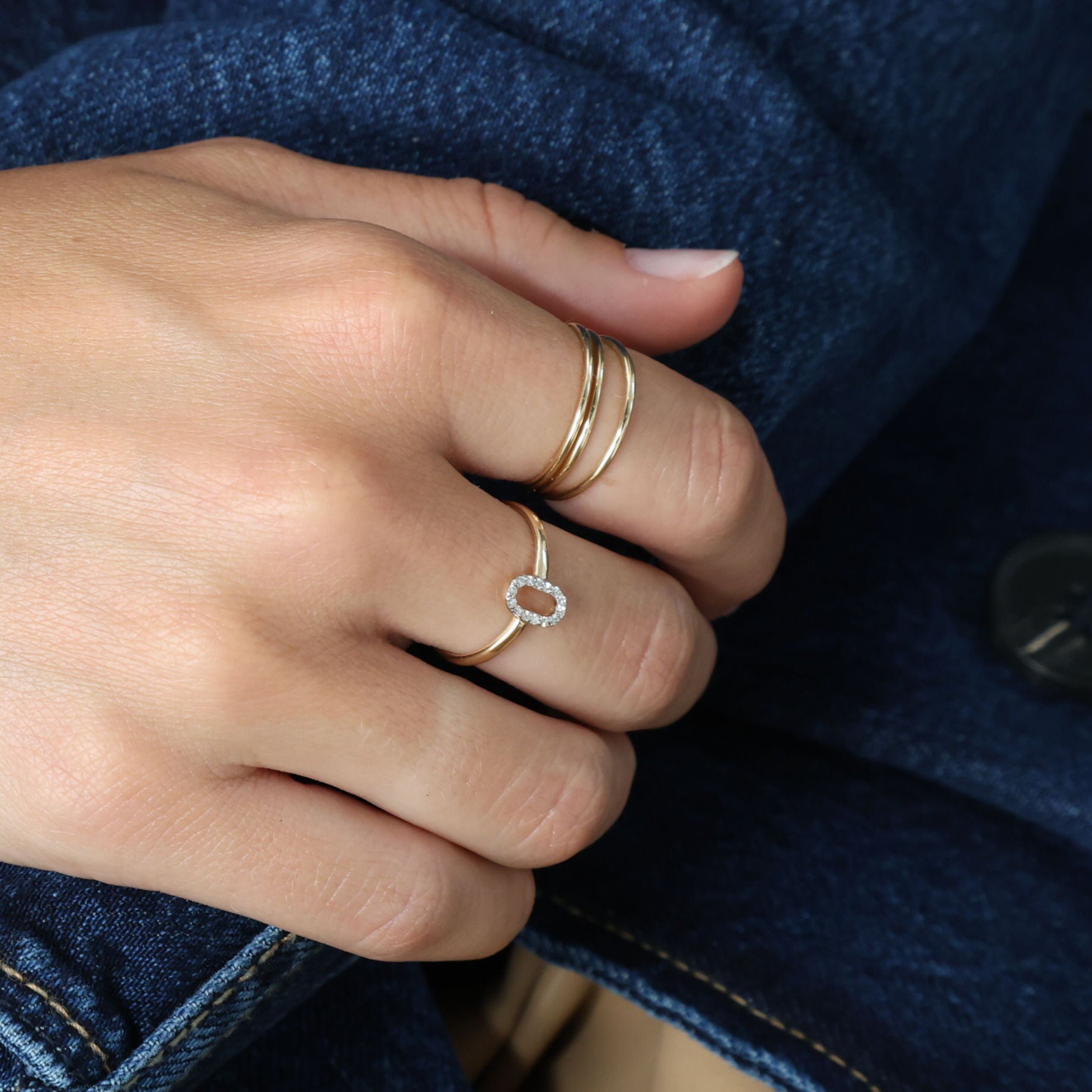 14K Gold Open Oval Diamond Ring