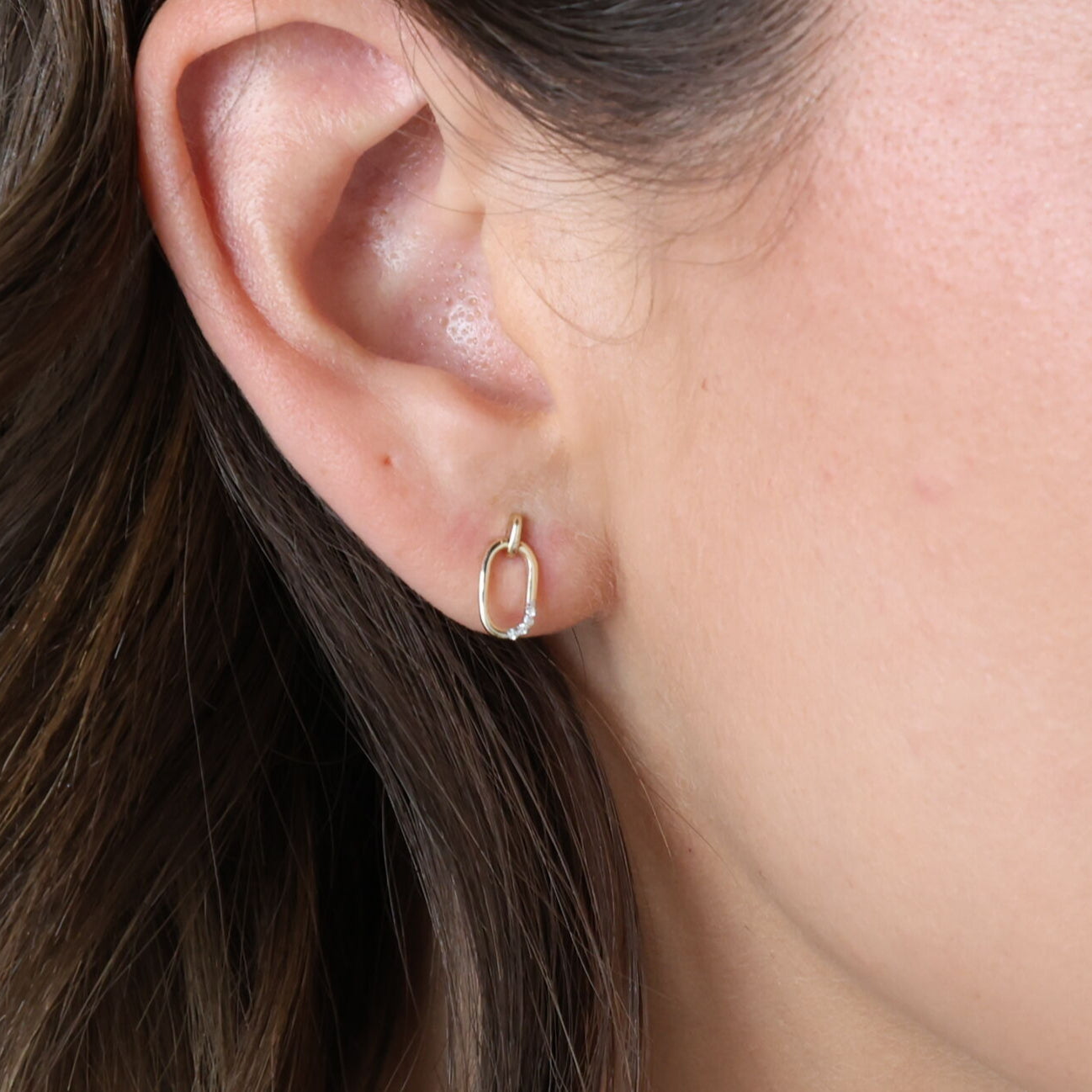 Diamond Mini Oval Dangle Stud Earrings In 14K Gold