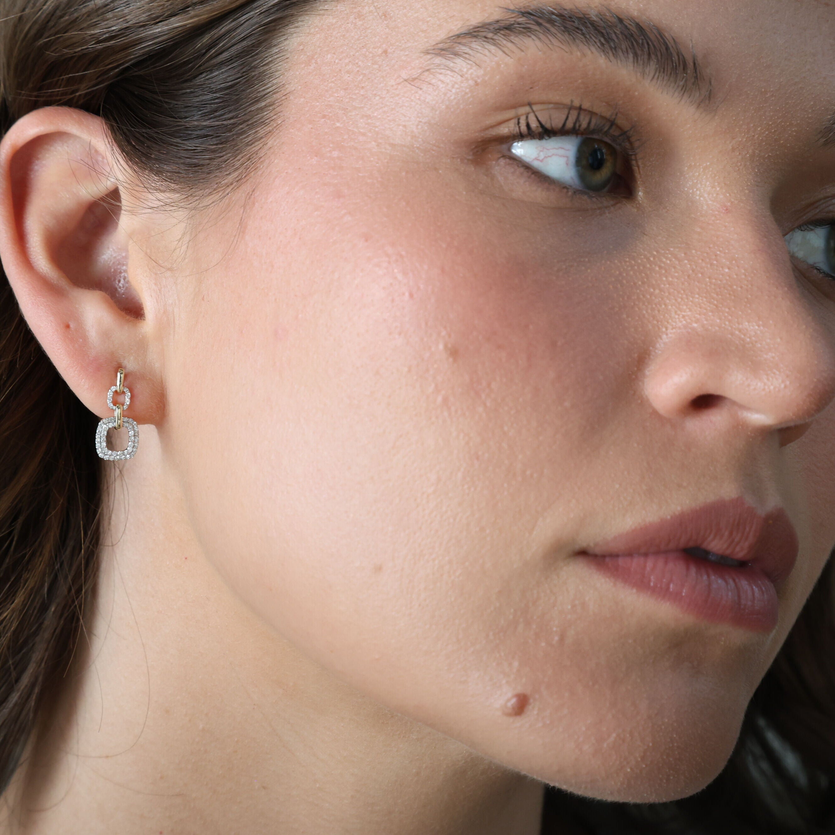 Diamond Duo Cushion Dangle Earrings In 14K Gold