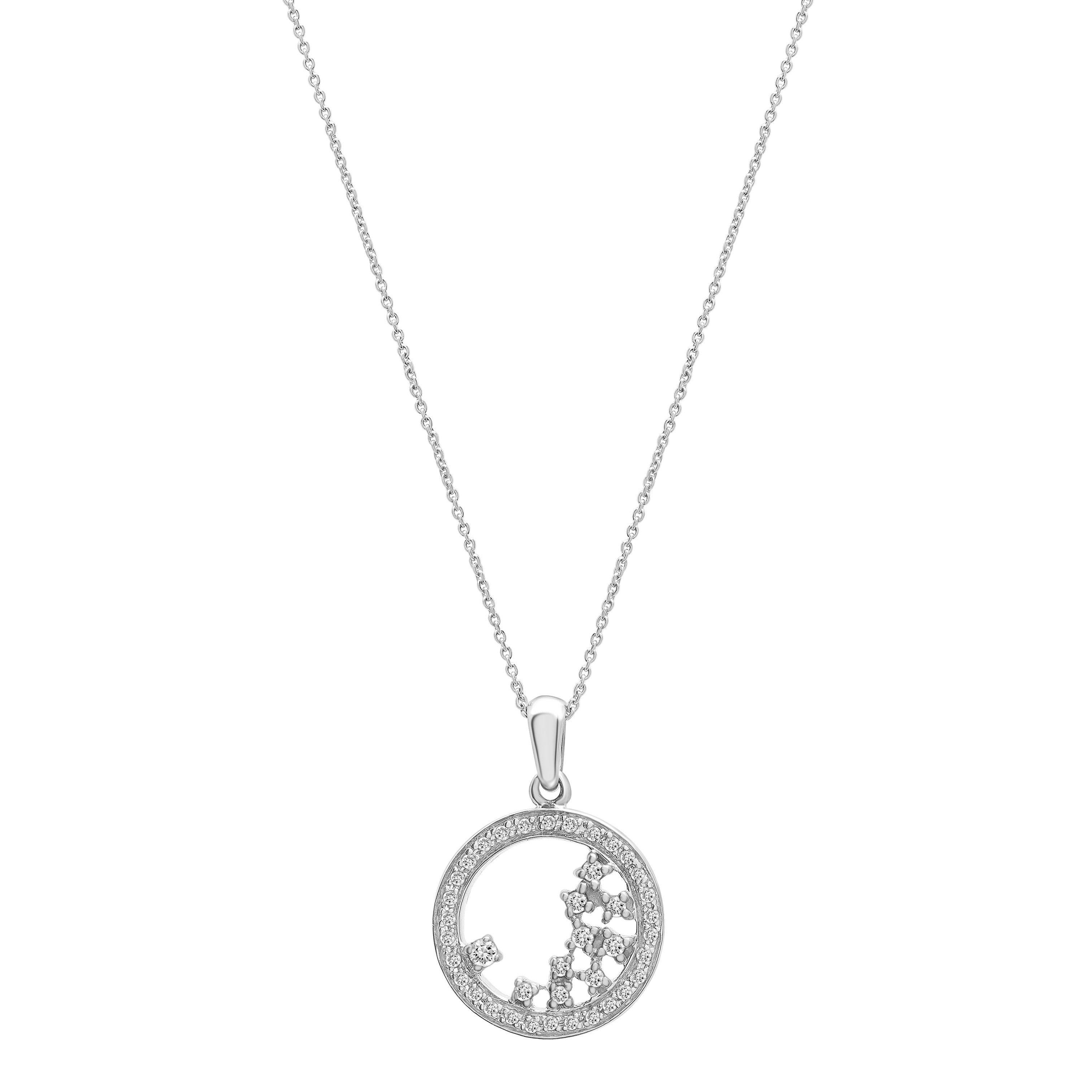 14K Gold Diamond Scatter Circle Pendant Necklace