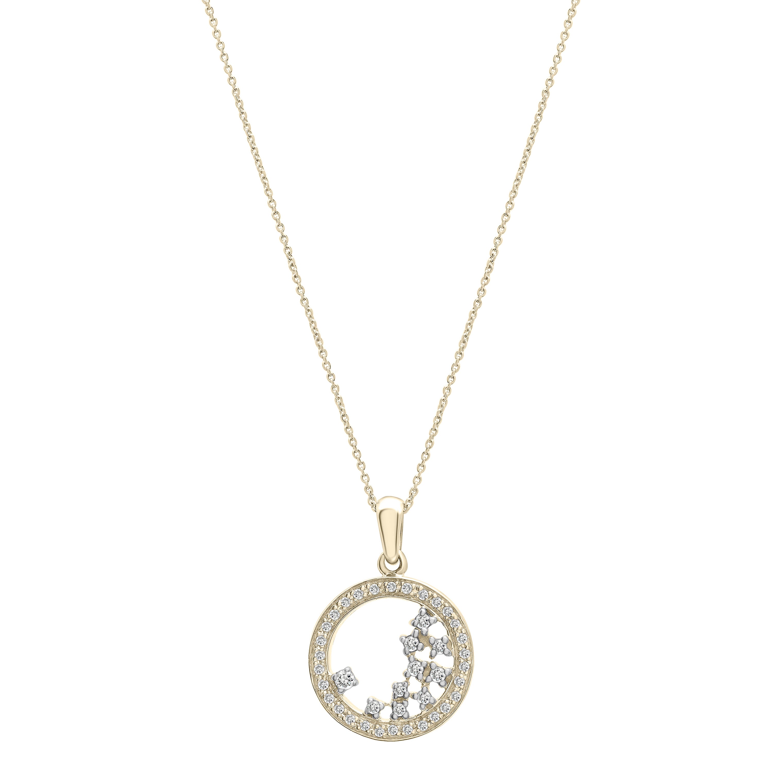 14K Gold Diamond Scatter Circle Pendant Necklace, Natural Diamonds, Real Gold