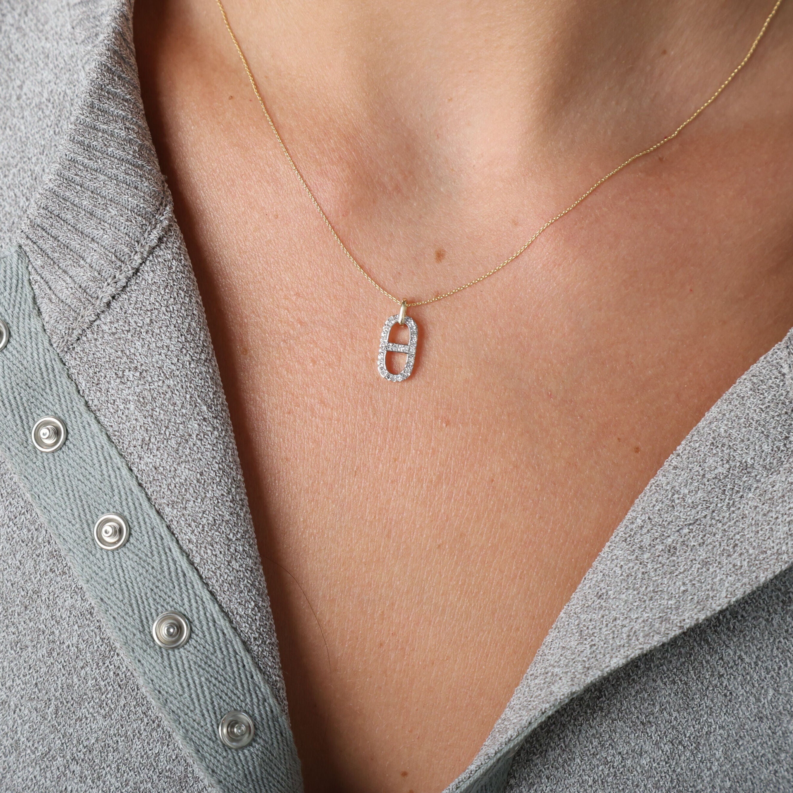 14K Gold Diamond Anchor Link Pendant Necklace