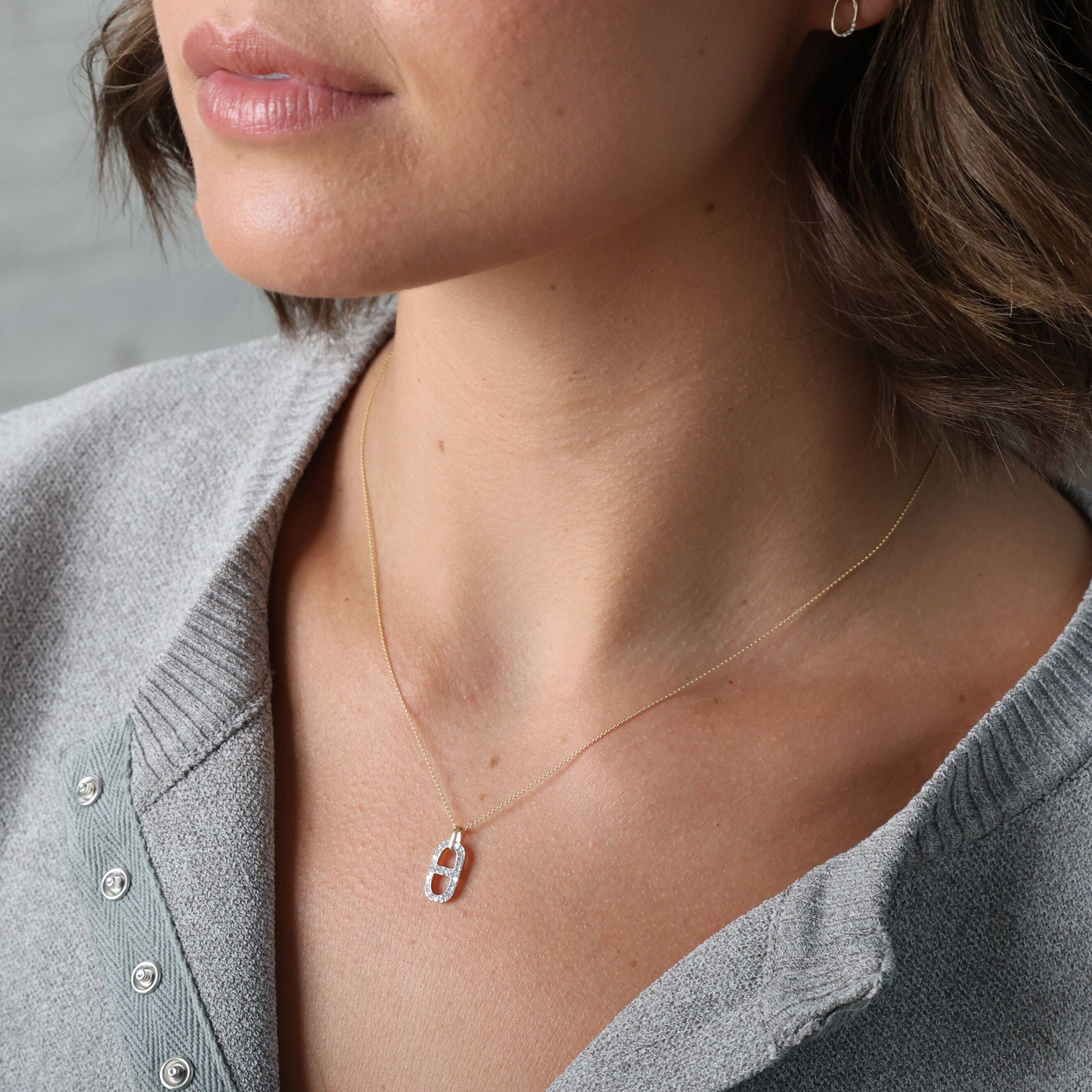 14K Gold Diamond Anchor Link Pendant Necklace