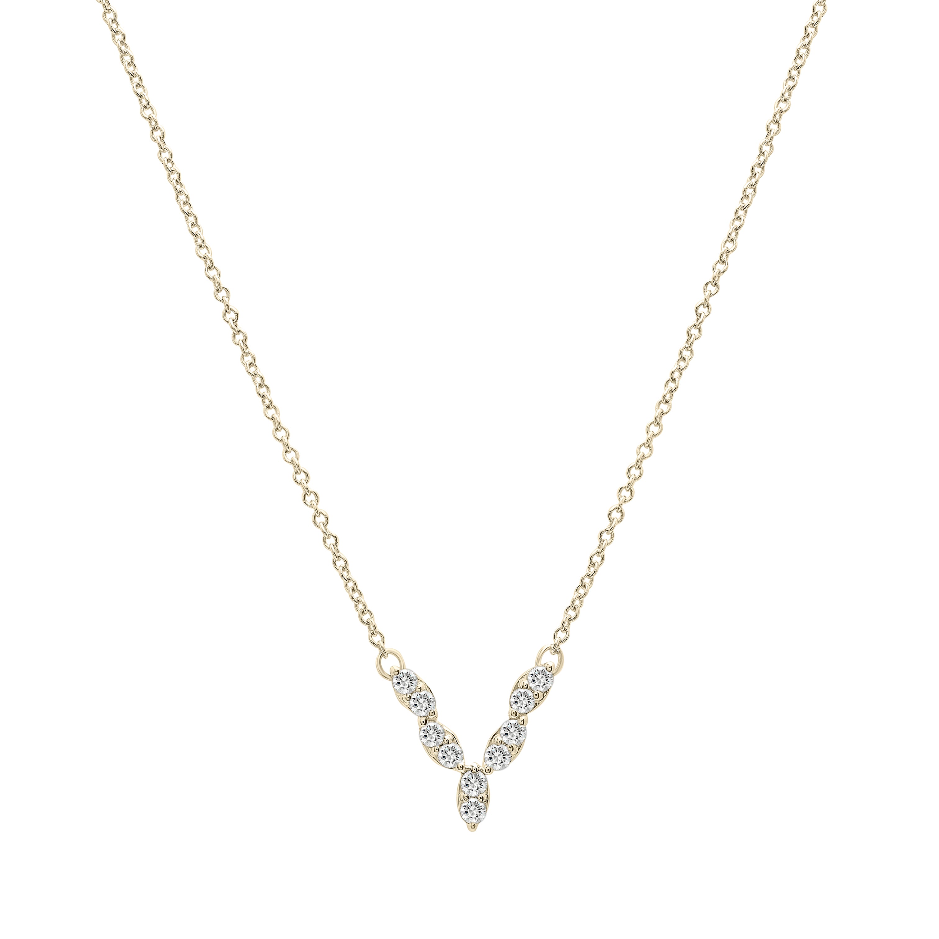 14K Yellow Gold Diamond V Shape Necklace, 17 Inch