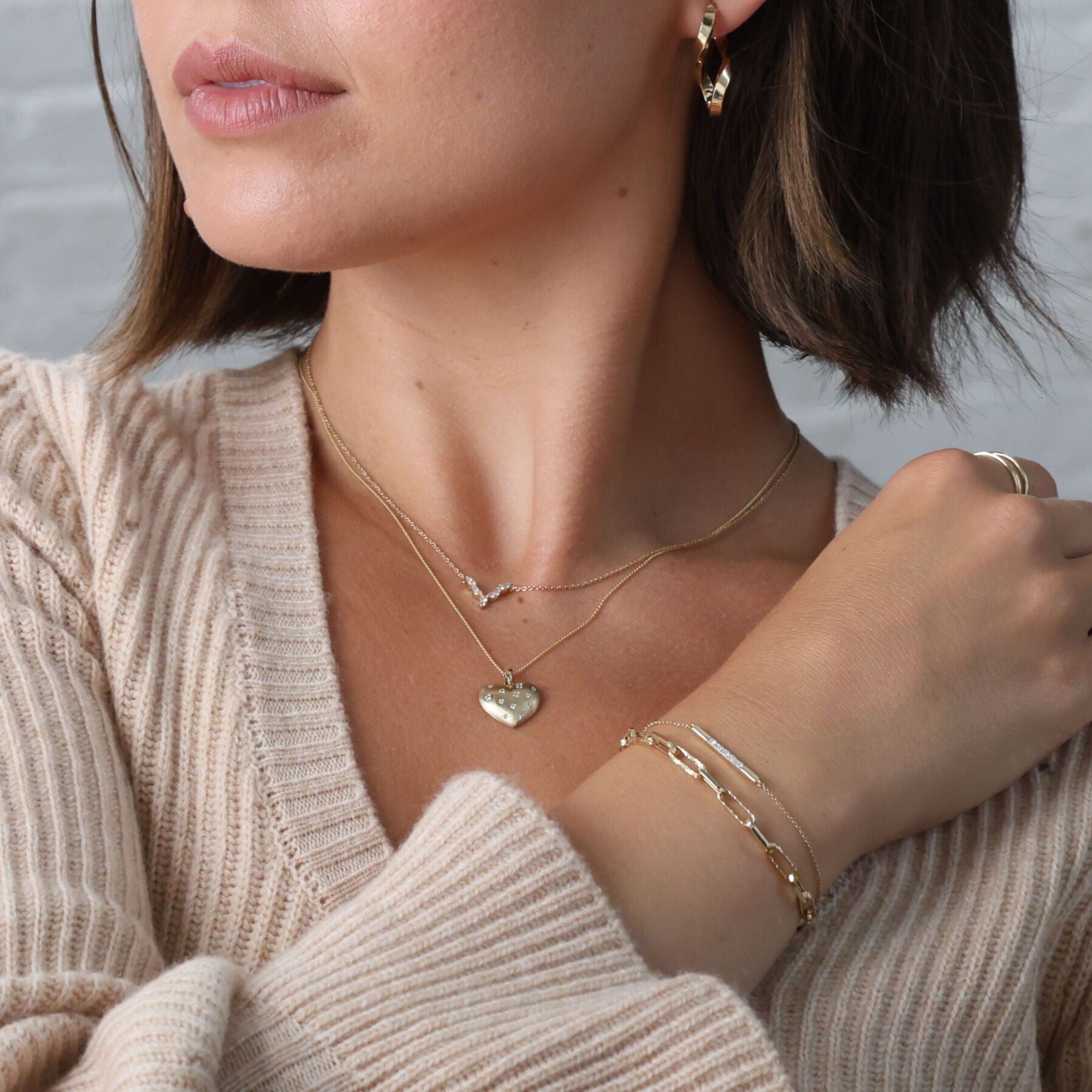 14K Gold Diamond V Shape Necklace