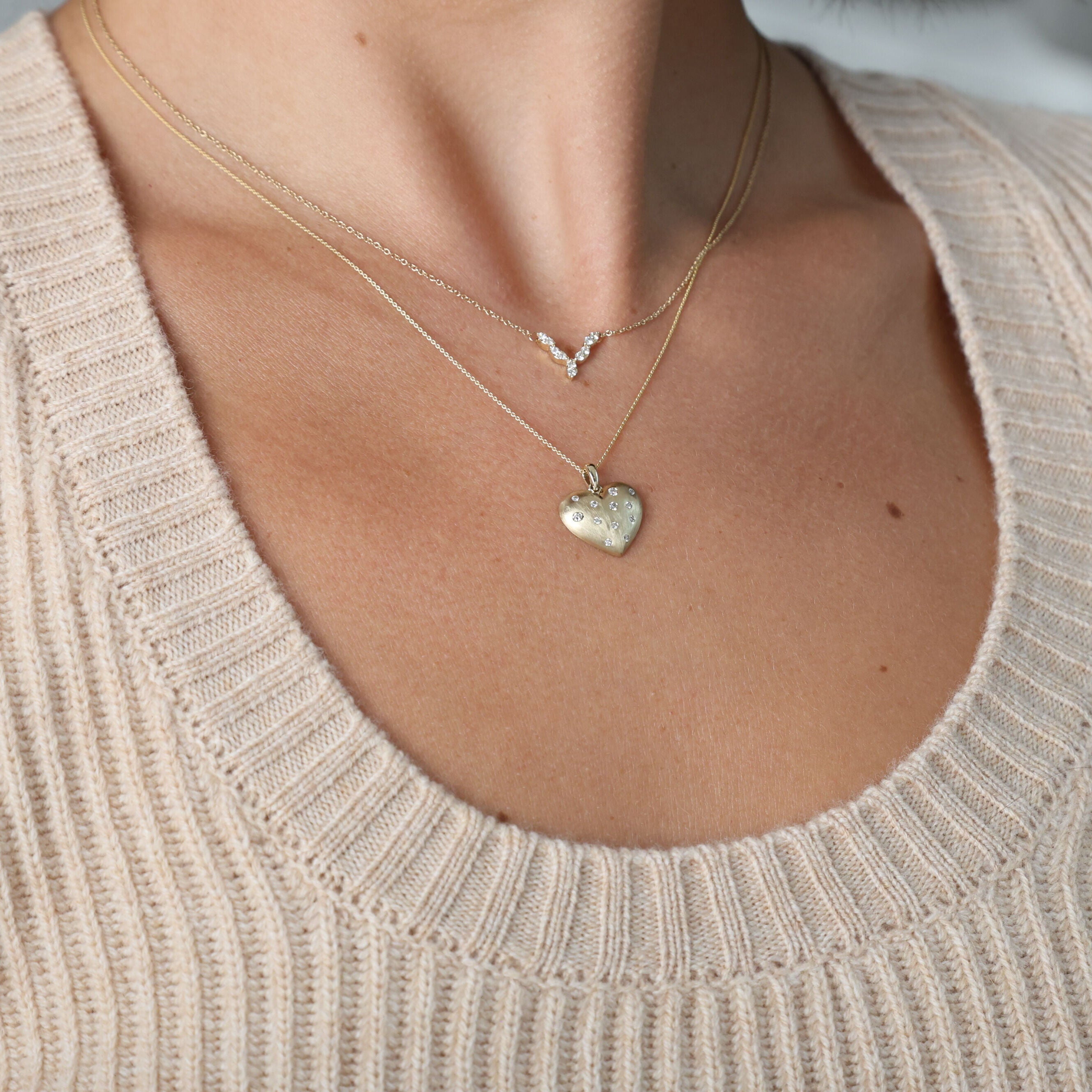 14K Gold Diamond V Shape Necklace