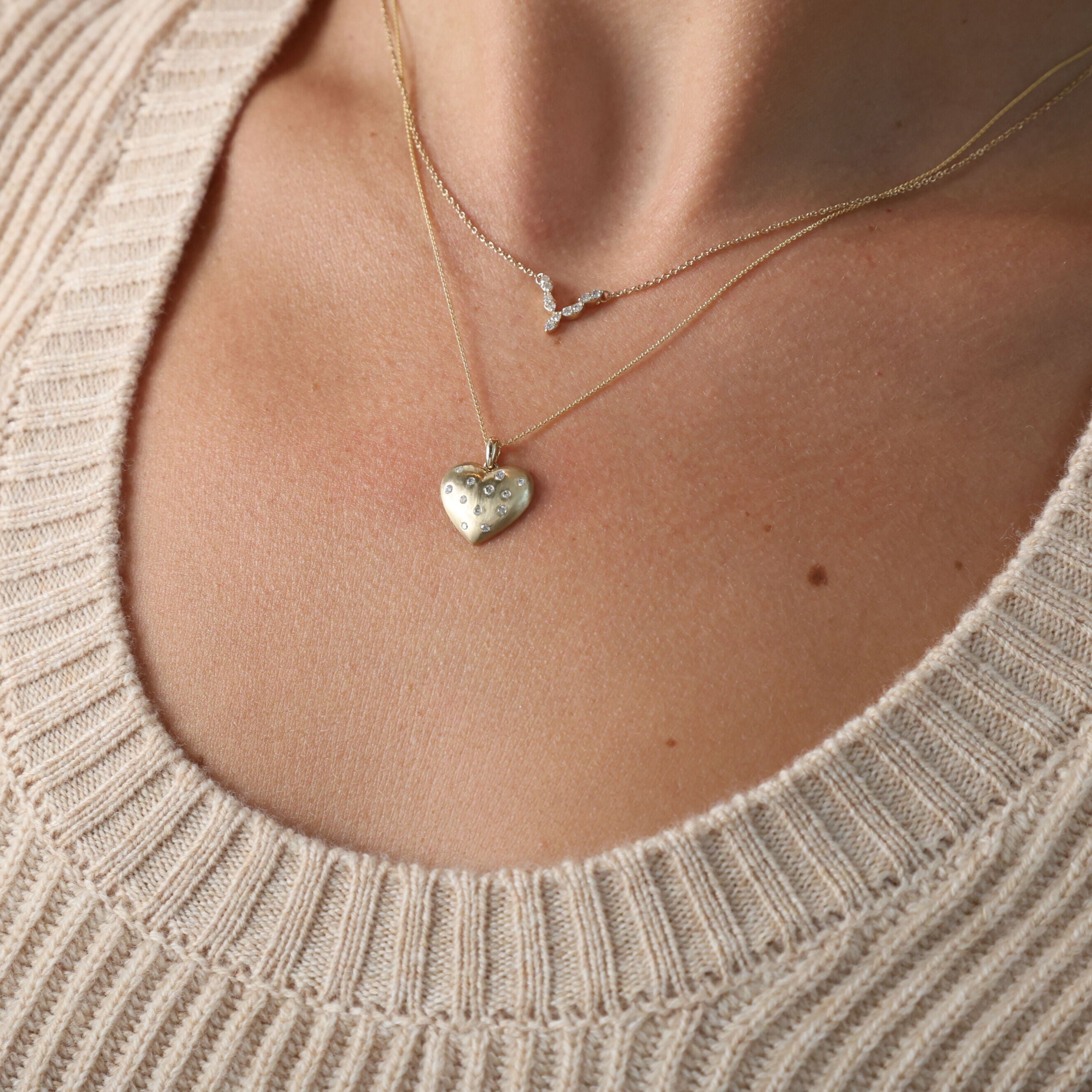 14K Gold Diamond V Shape Necklace