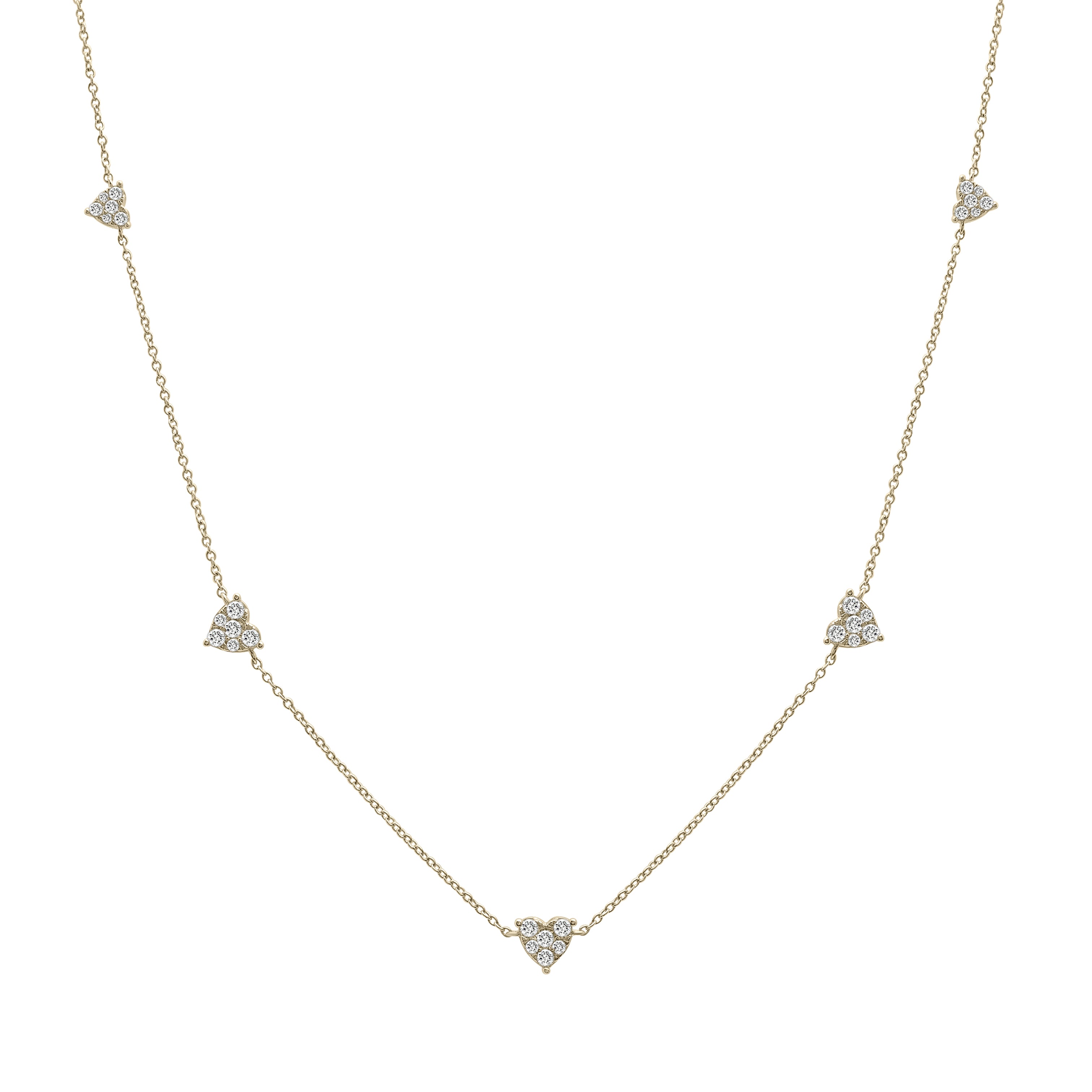 14K Gold Graduated Diamond Heart Station Necklace
