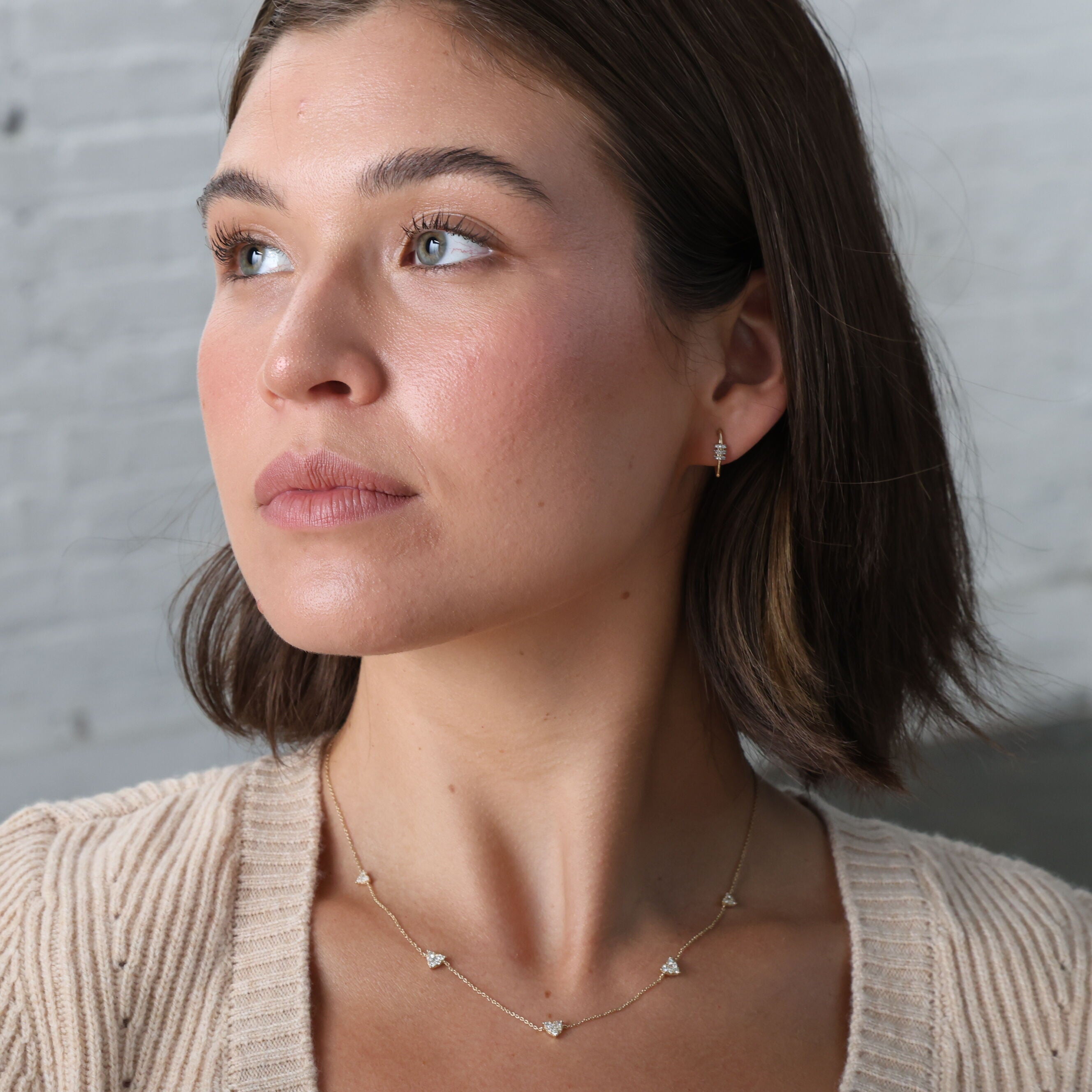 14K Gold Graduated Diamond Heart Station Necklace