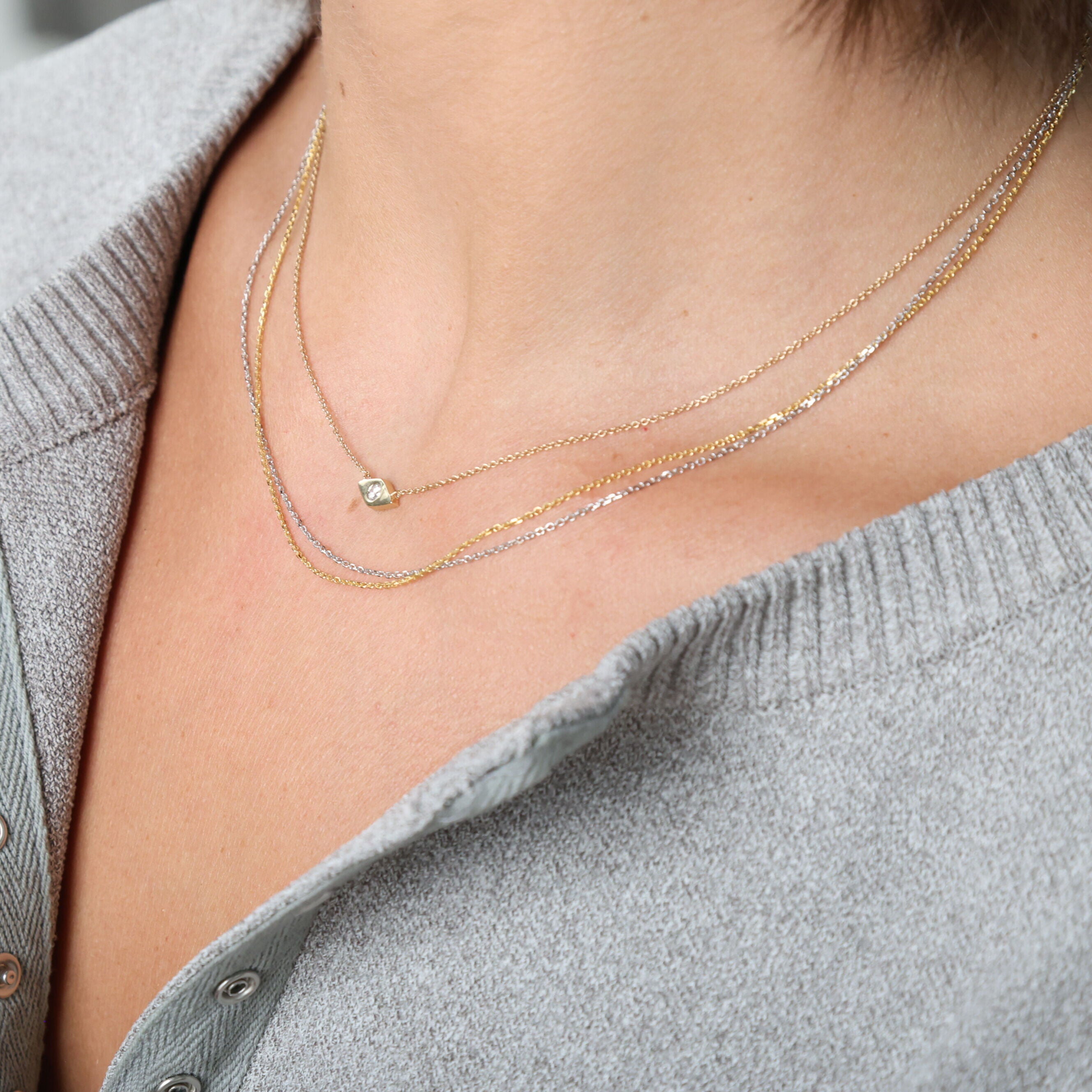 14K Gold Diamond Rhombus Necklace