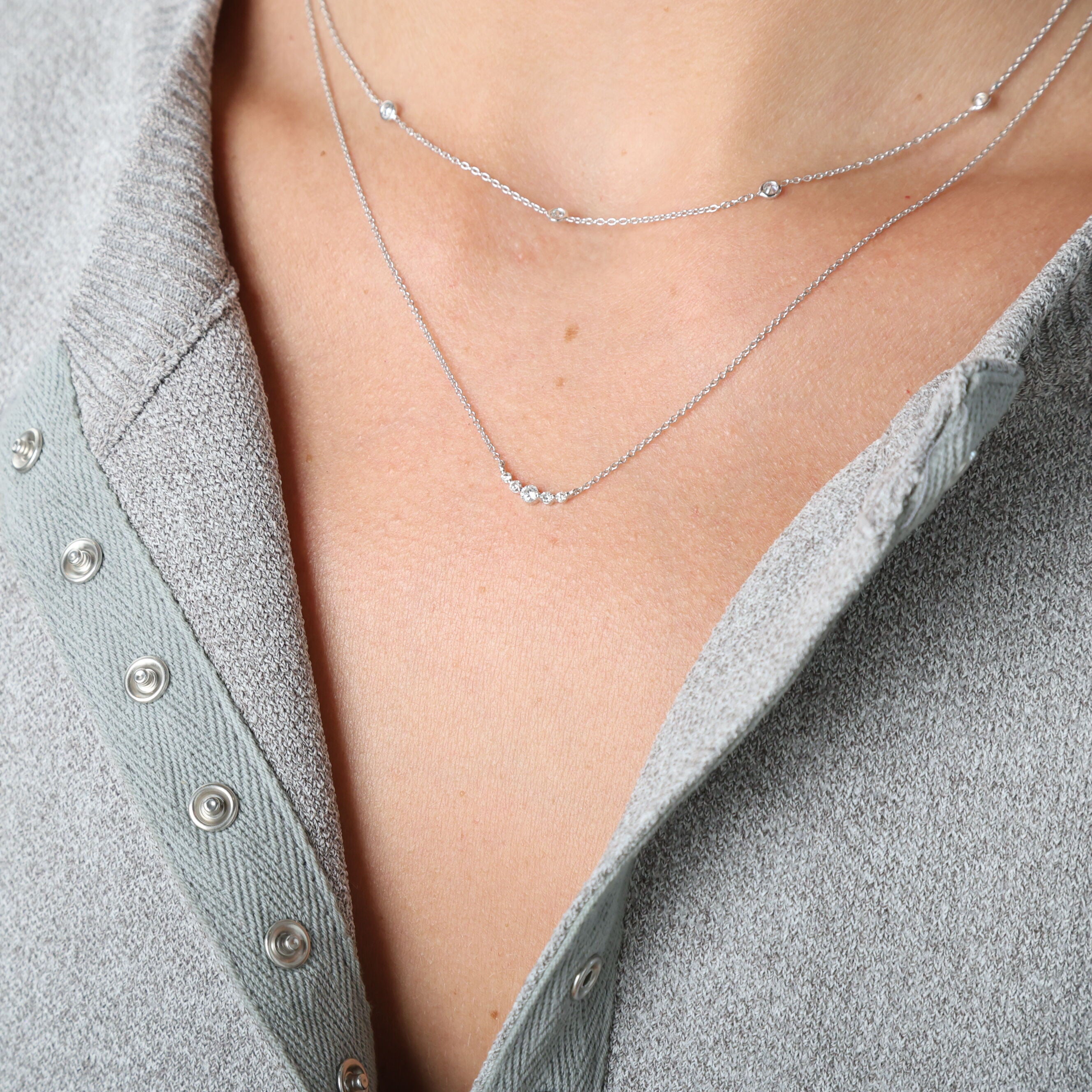 14K White Gold Graduated Five Stone Diamond Necklace