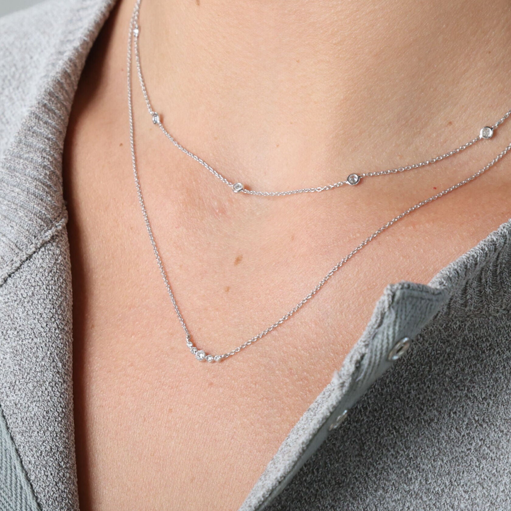 14K White Gold Graduated Five Stone Diamond Necklace