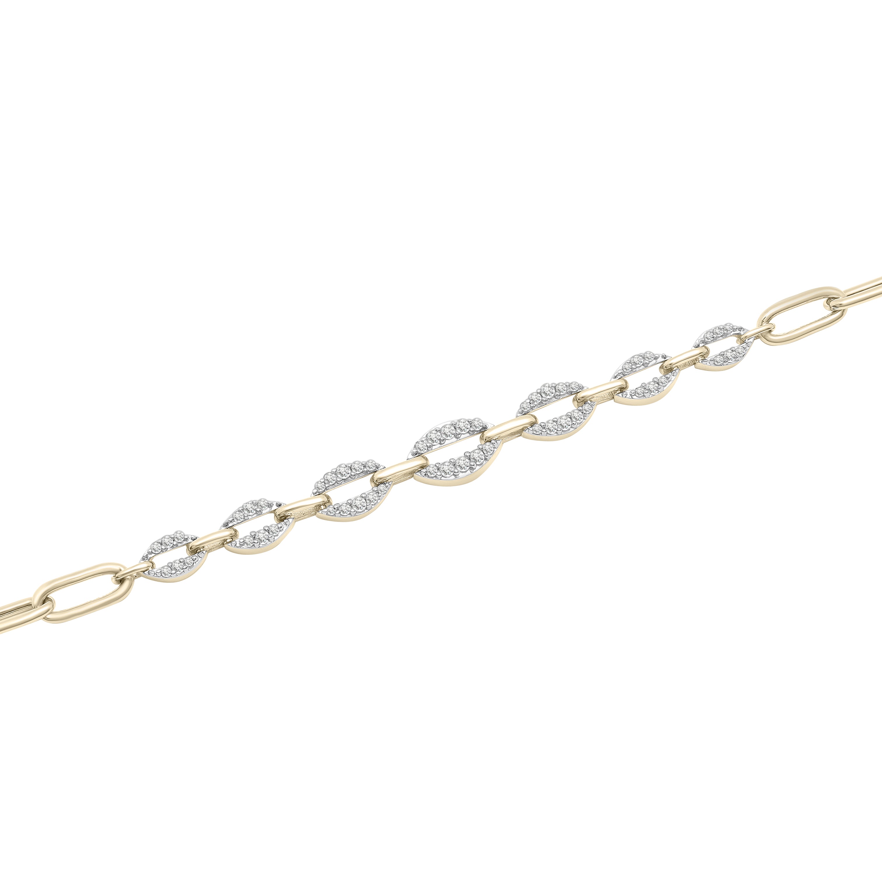 14K Gold Graduated Diamond Pavé Oval & Paperclip Link Bracelet