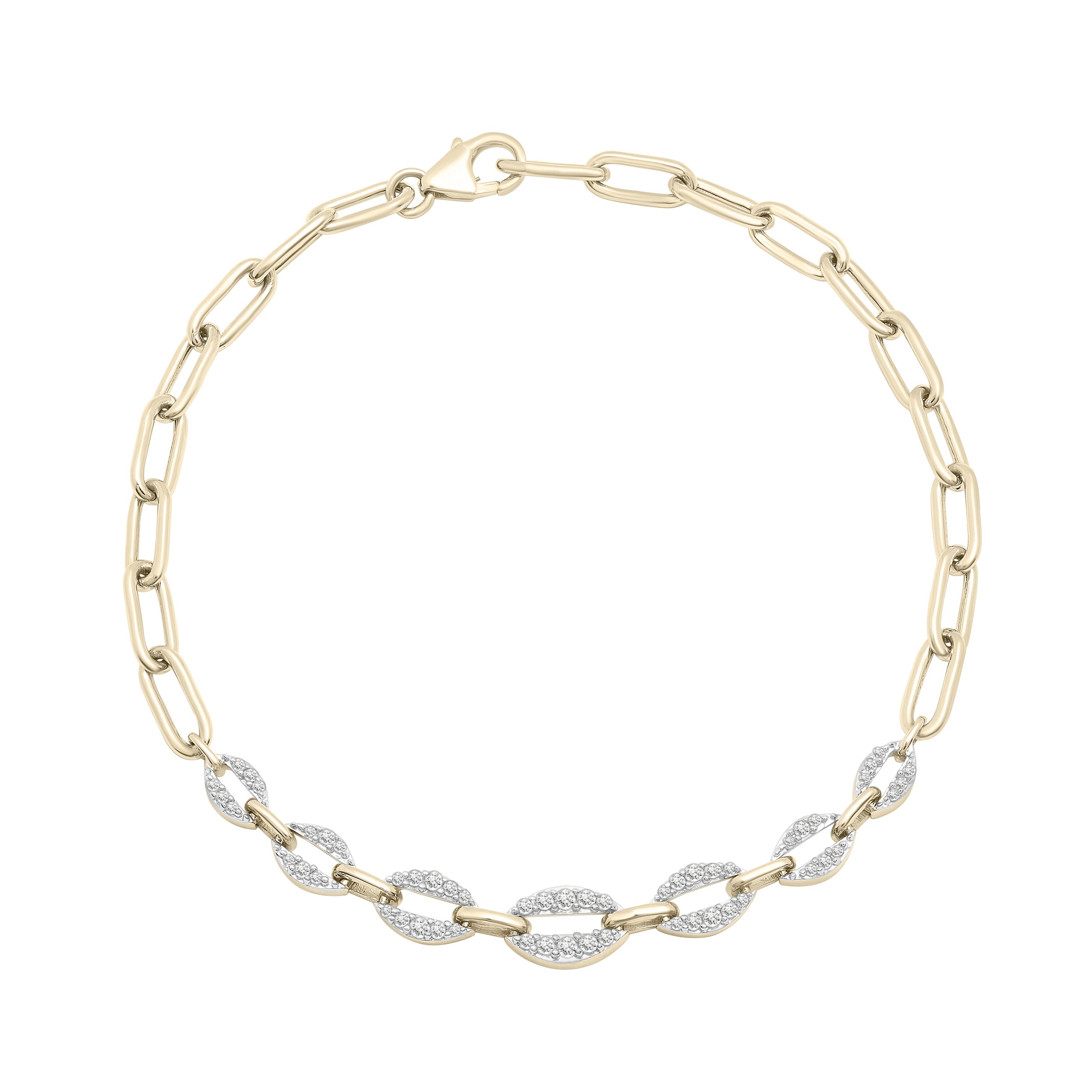 14K Gold Graduated Diamond Pavé Oval and Paperclip Link Bracelet