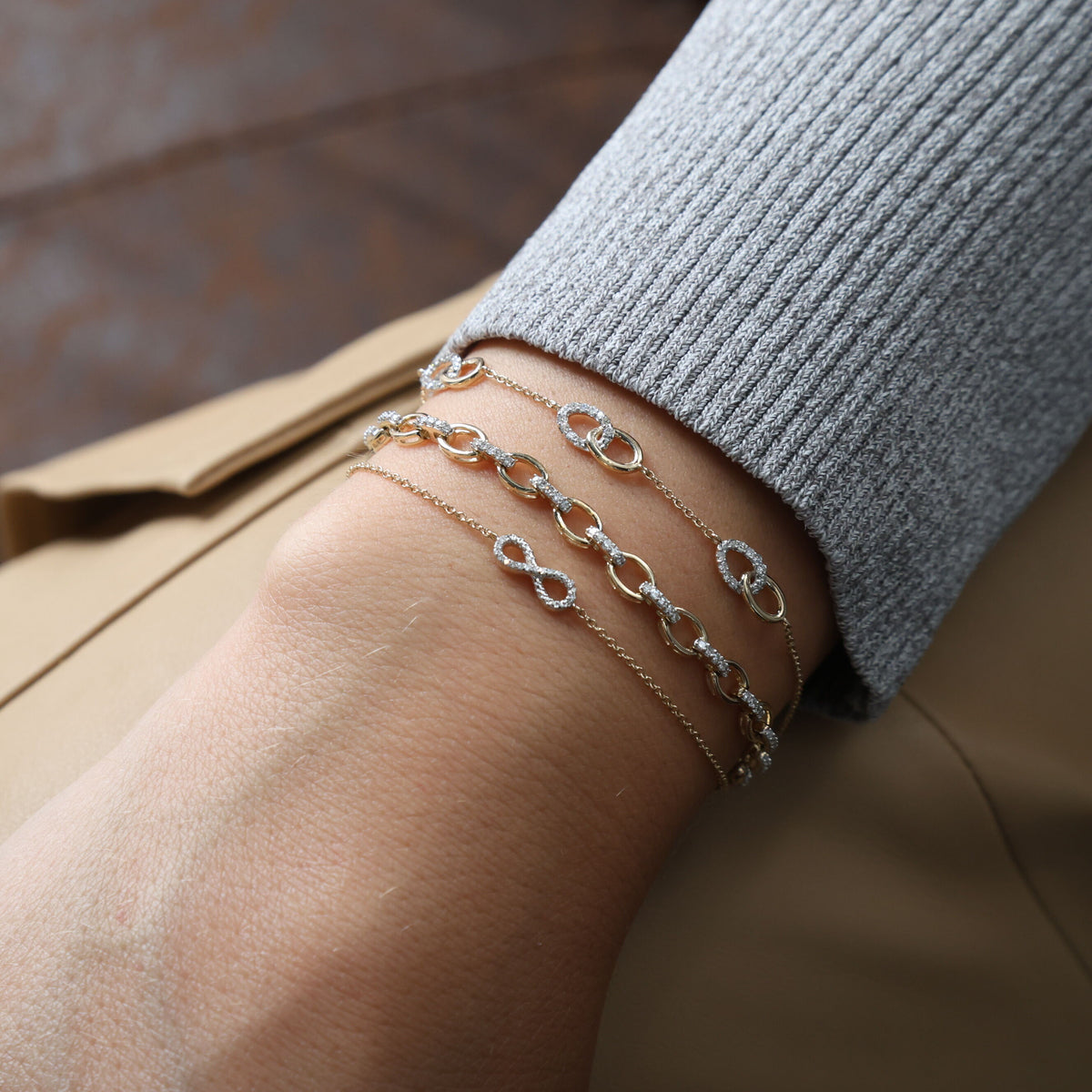 14K Gold Alternating Polished & Diamond Oval Link Bracelet