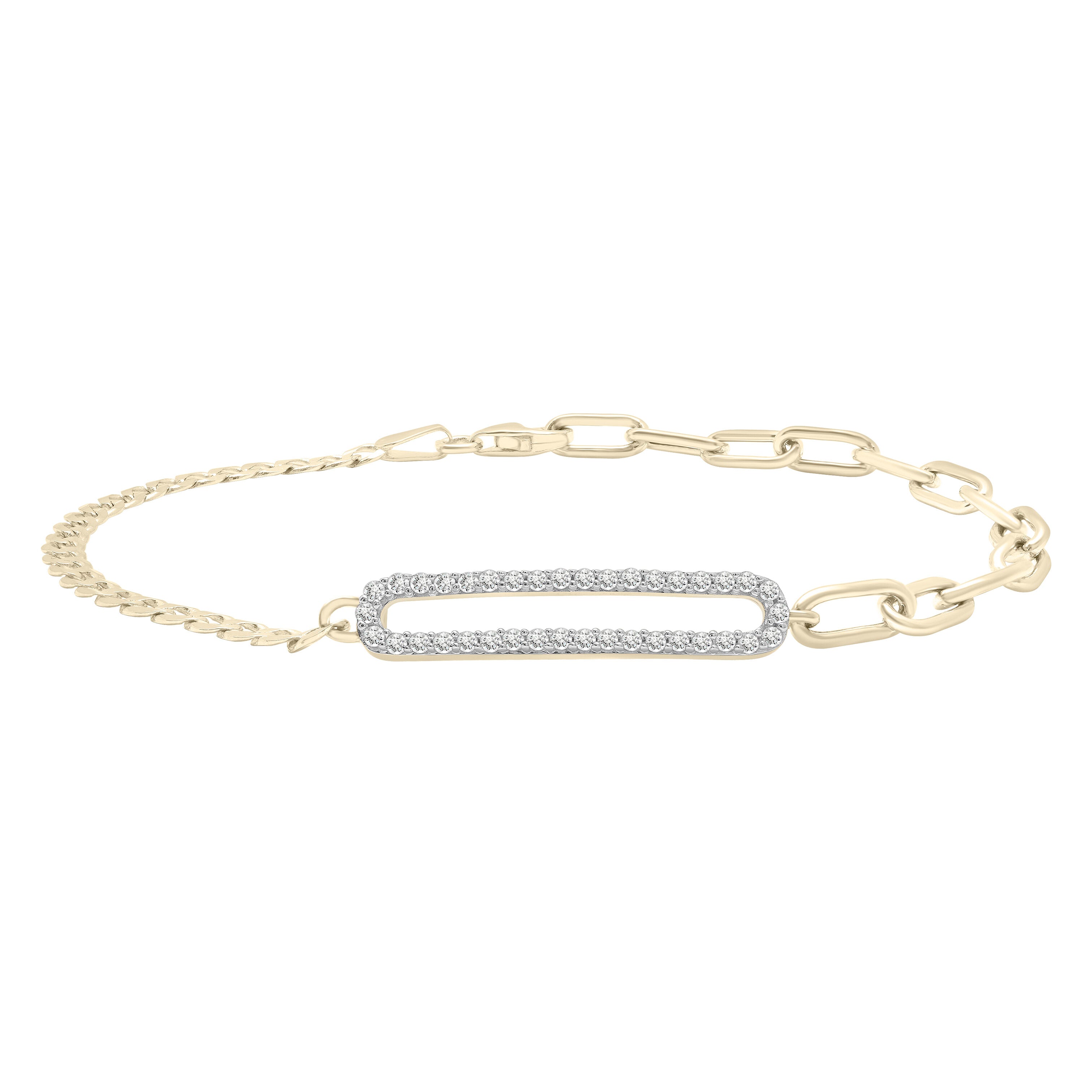 14K Gold Diamond Mixed Link Bracelet, Paperclip & Curb Links