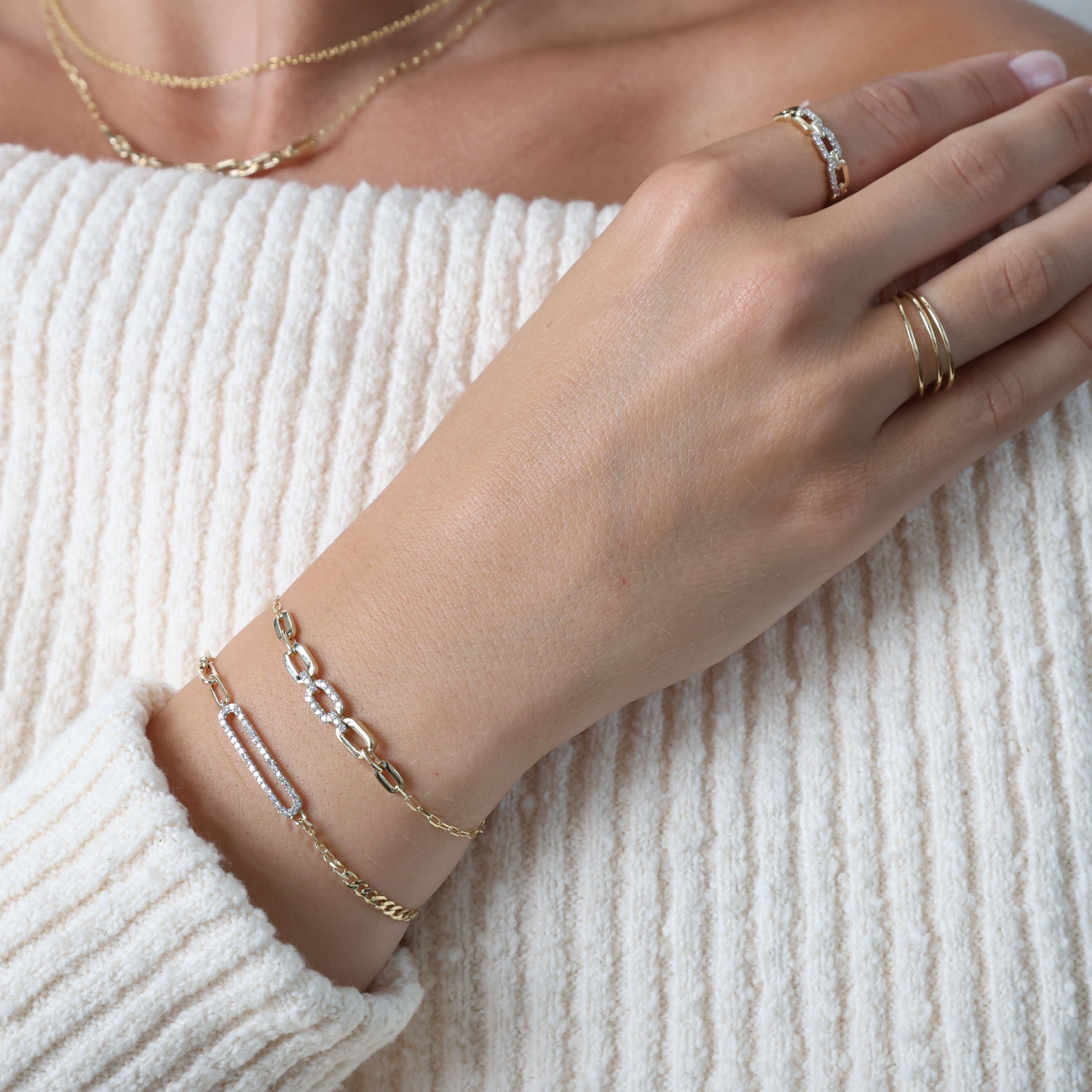 14K Solid Gold Diamond Bracelet Curb & Paperclip Links – Modern, Elegant, Durable