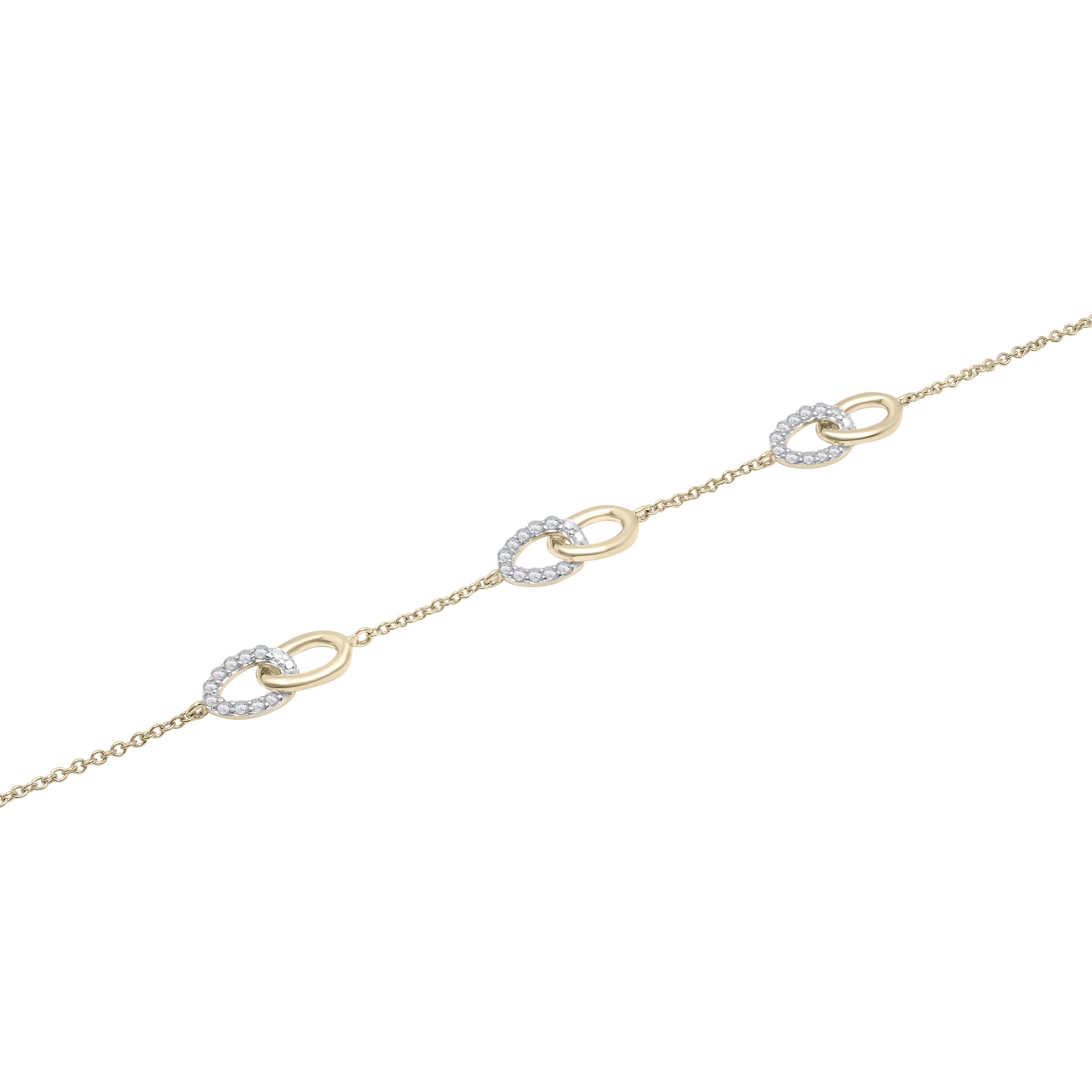 14K Gold Interlocking Oval Link Diamond Station Bracelet