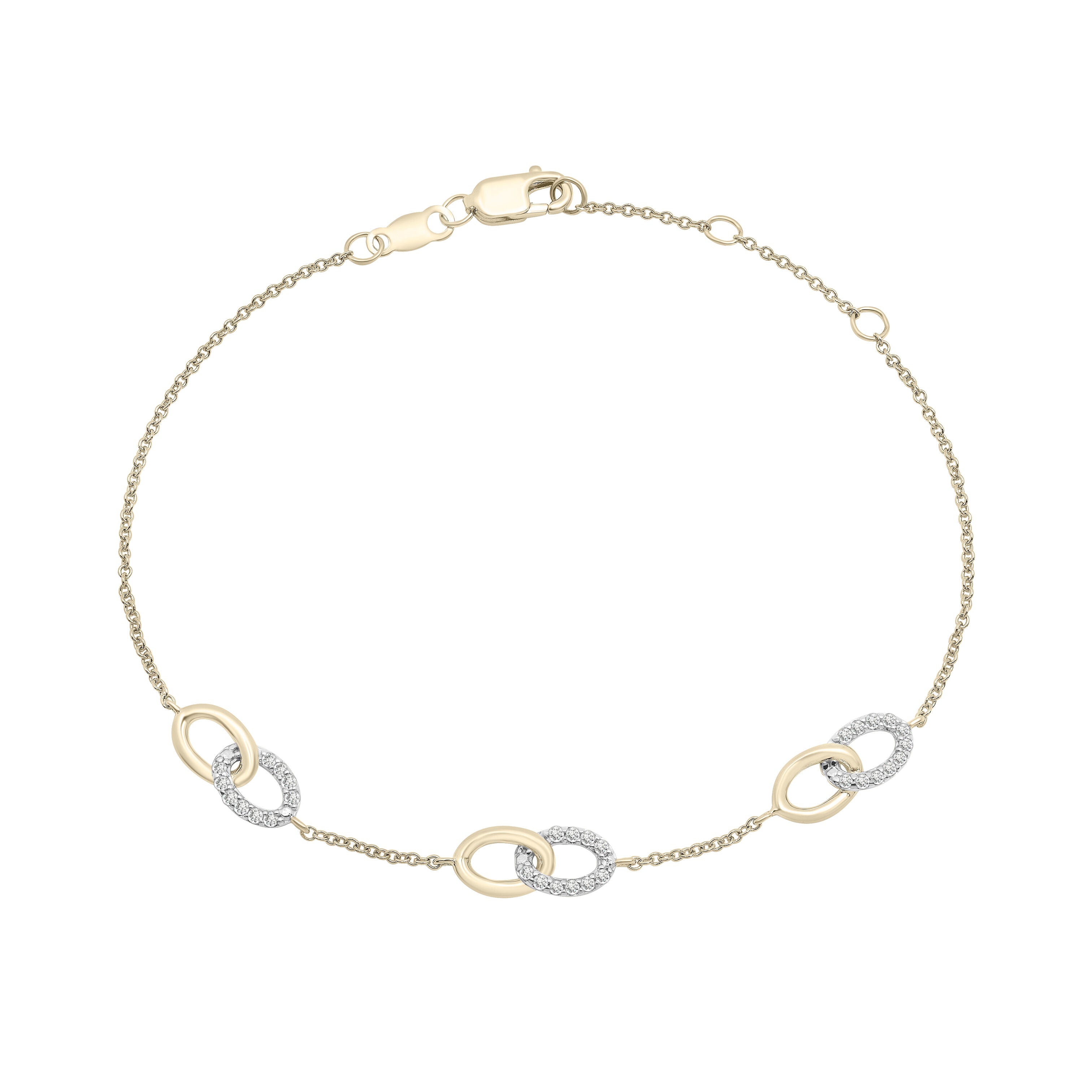 14K Gold Interlocking Oval Link Diamond Station Bracelet