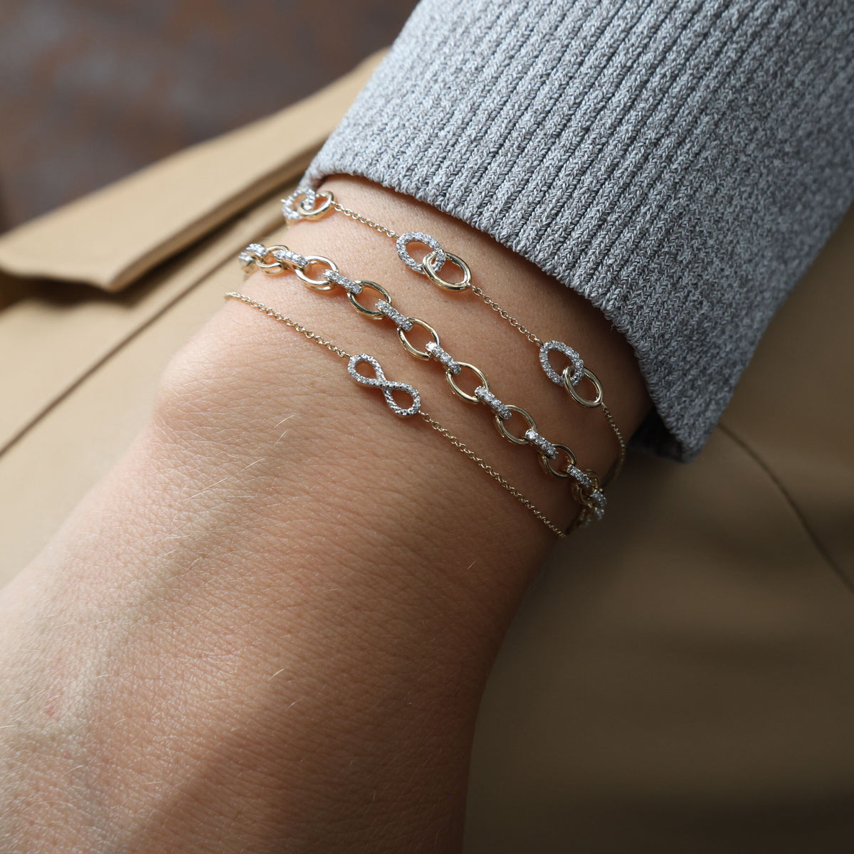 14K Yellow Gold Diamond Infinity Chain Bracelet