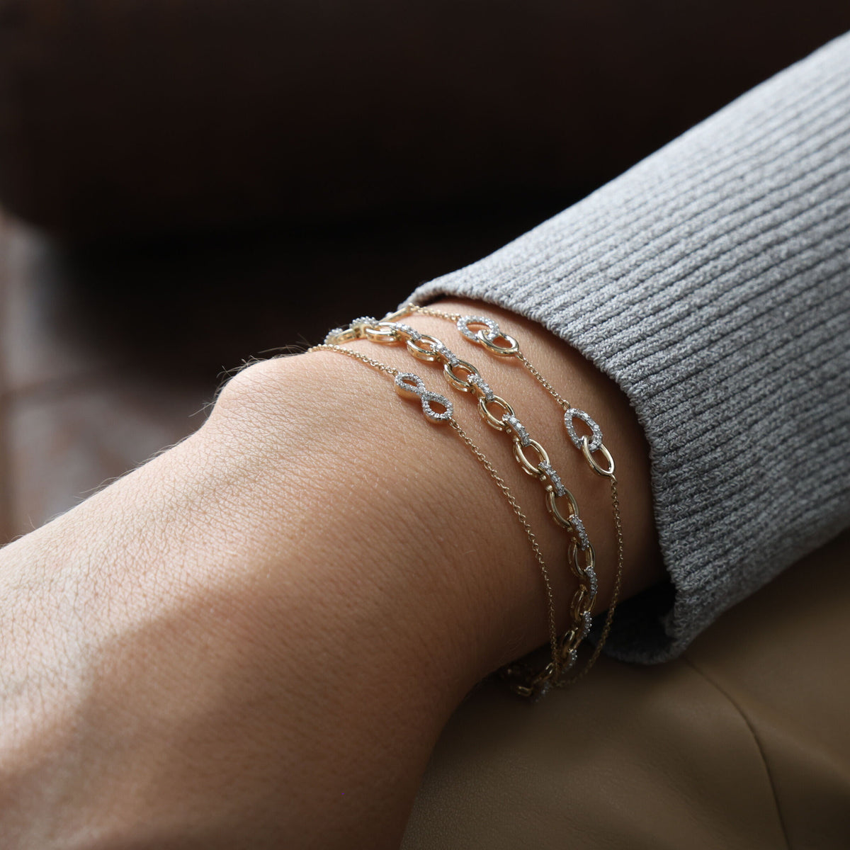 14K Yellow Gold Diamond Infinity Chain Bracelet